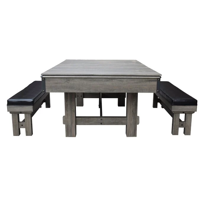 Z@ HATHAWAY LOGAN 7-ft Pool Table Combo Set w/ Benches, Rustic Gray w/ Blue Felt BG50348 (New, Damaged Box)