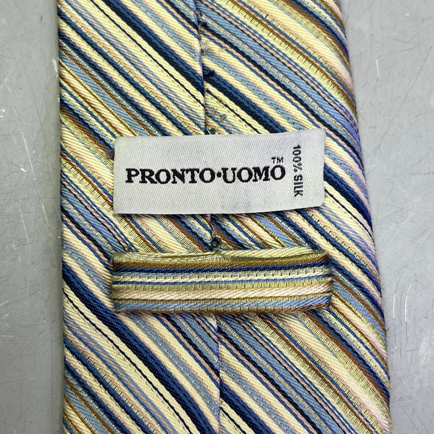 PRONTO UOMO 100% Silk Stripe Pattern Design Tie 60" Yellow/Blue (Pre-Owned)