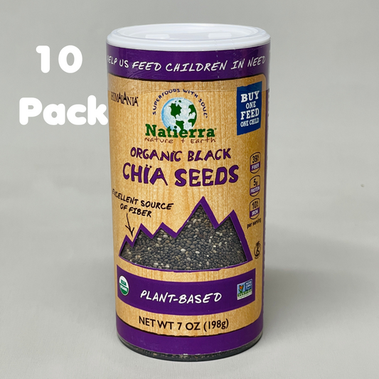 ZA@ NATIERRA (10 PK) Nature & Earth Organic Black Chia Seeds 7 oz Shaker BB 08/25