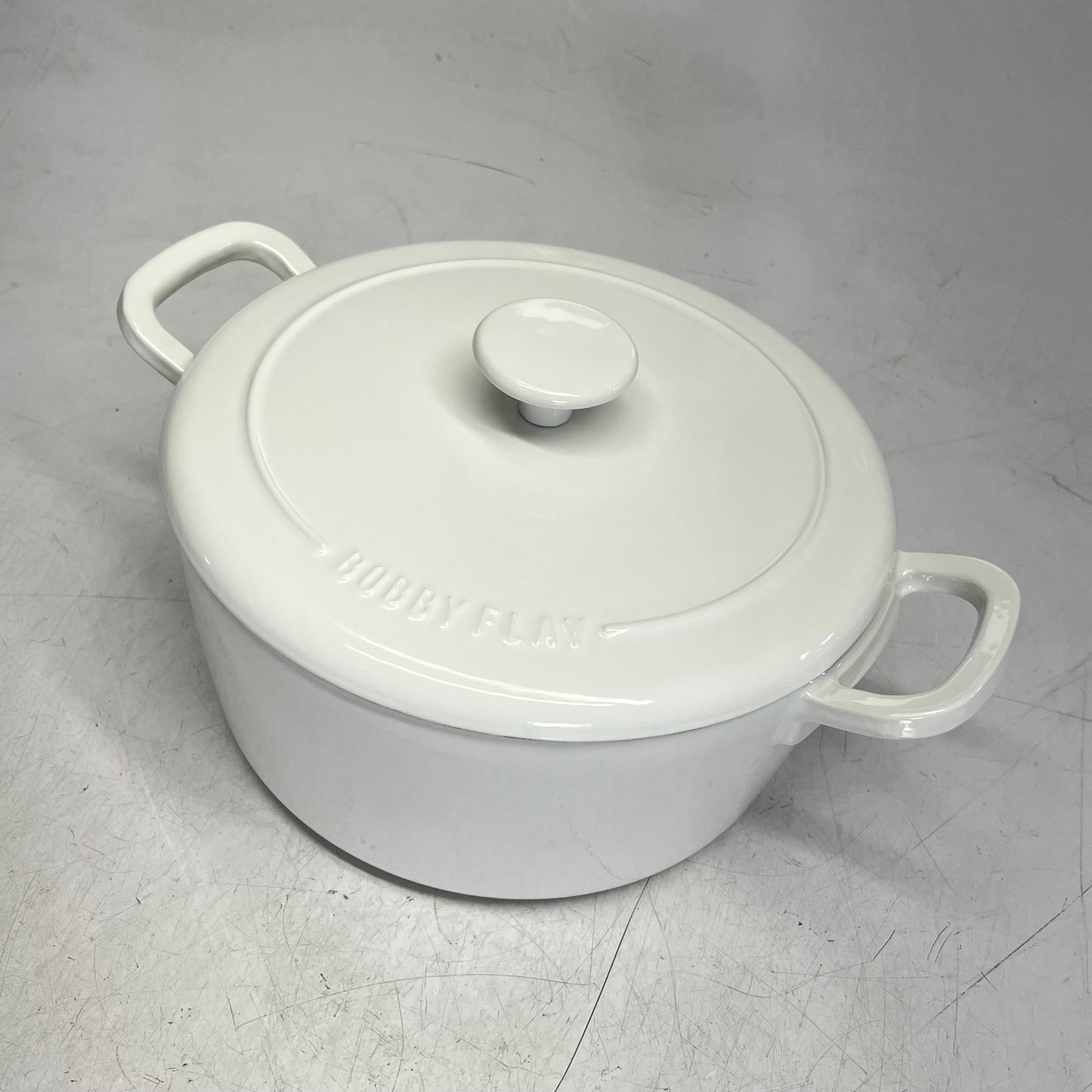 GREEN PAN  Bobby Flay Enameled Cast Iron Round Dutch Oven W/ Lid 5.5 Qt White