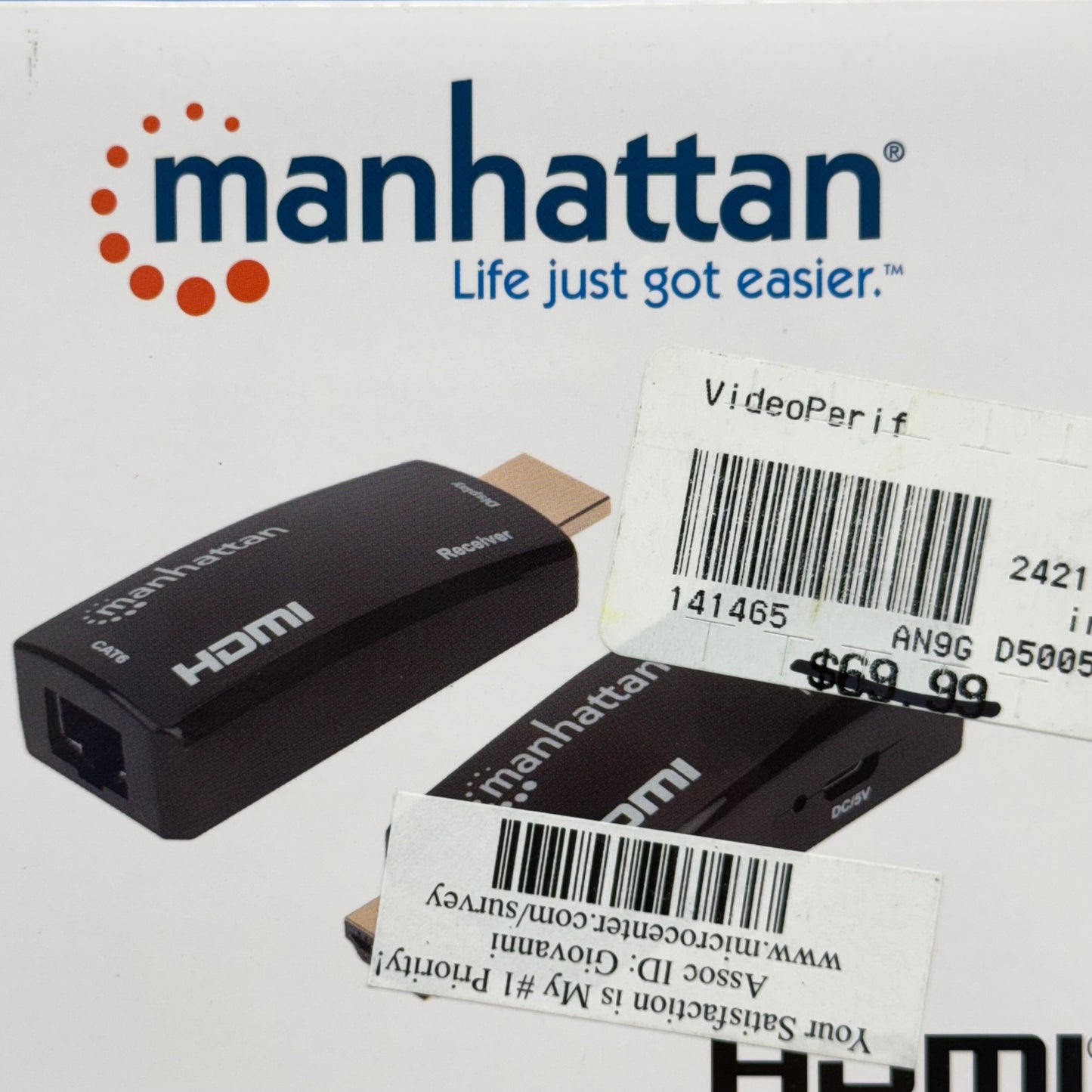 MANHATTAN 1080p Compact HDMI over Ethernet Extender Kit Signal 60m 207539 As-is