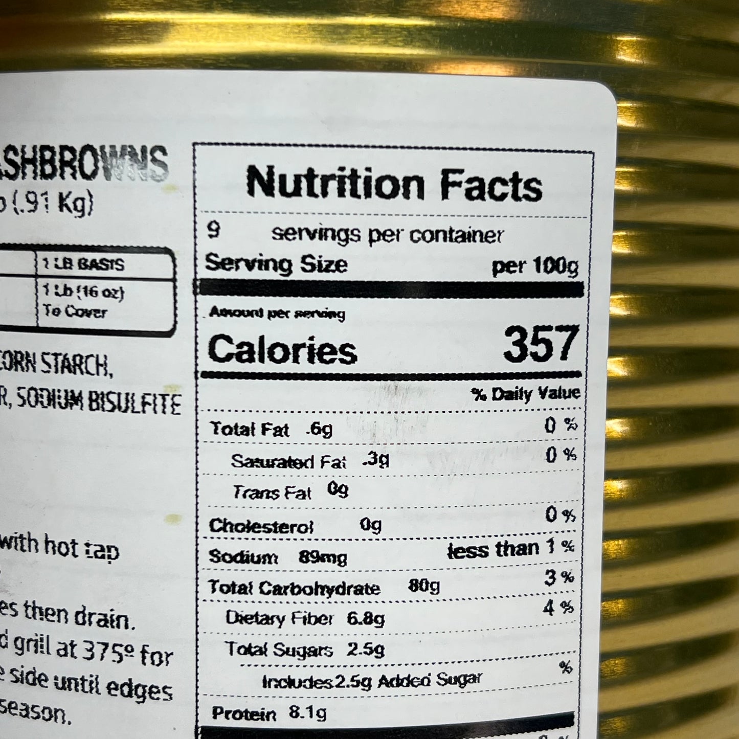 ZA@ ABBYS BEST (2 PACK) Dehydrated Hasbrowns in Can 2lb 9 Servings Each