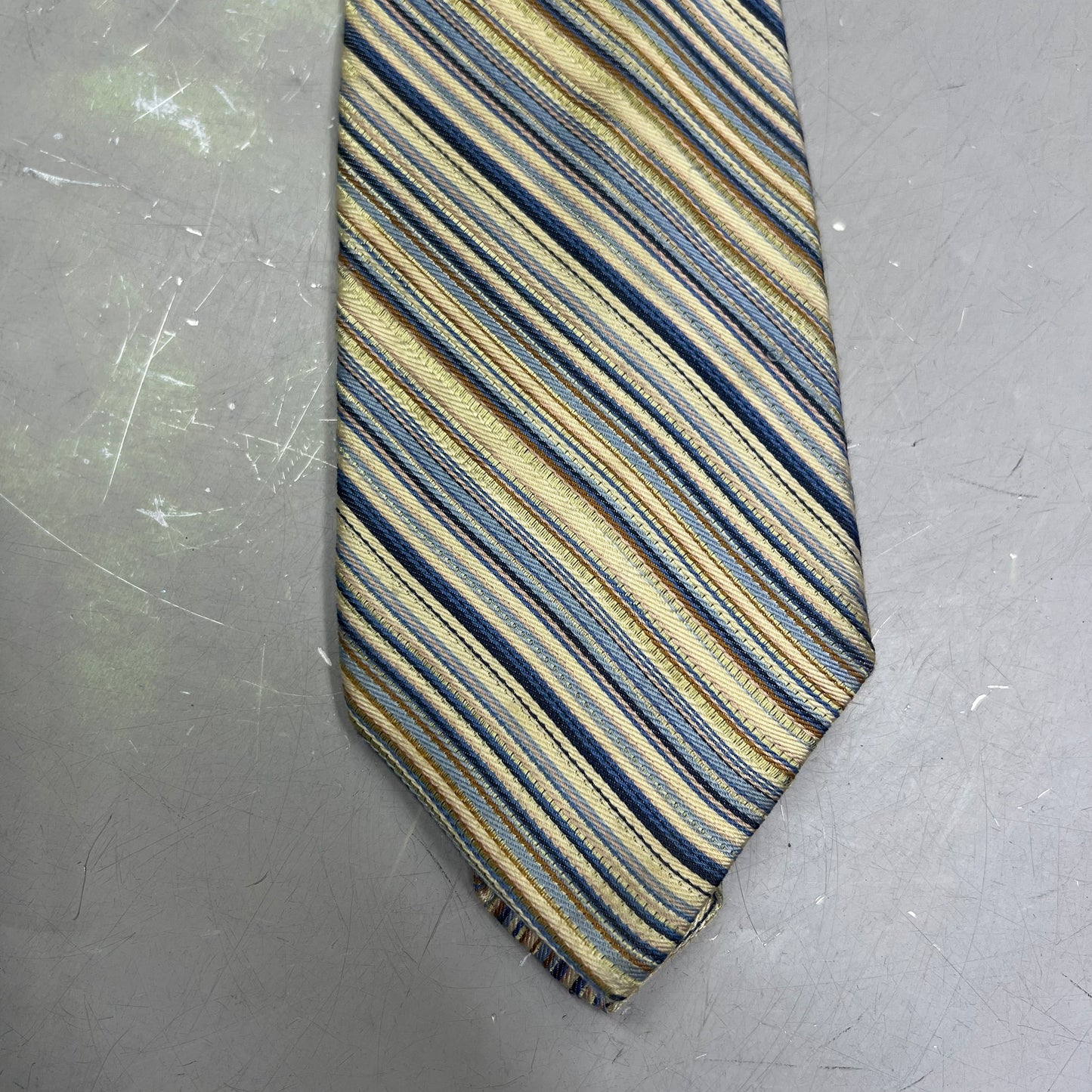 PRONTO UOMO 100% Silk Stripe Pattern Design Tie 60" Yellow/Blue (Pre-Owned)