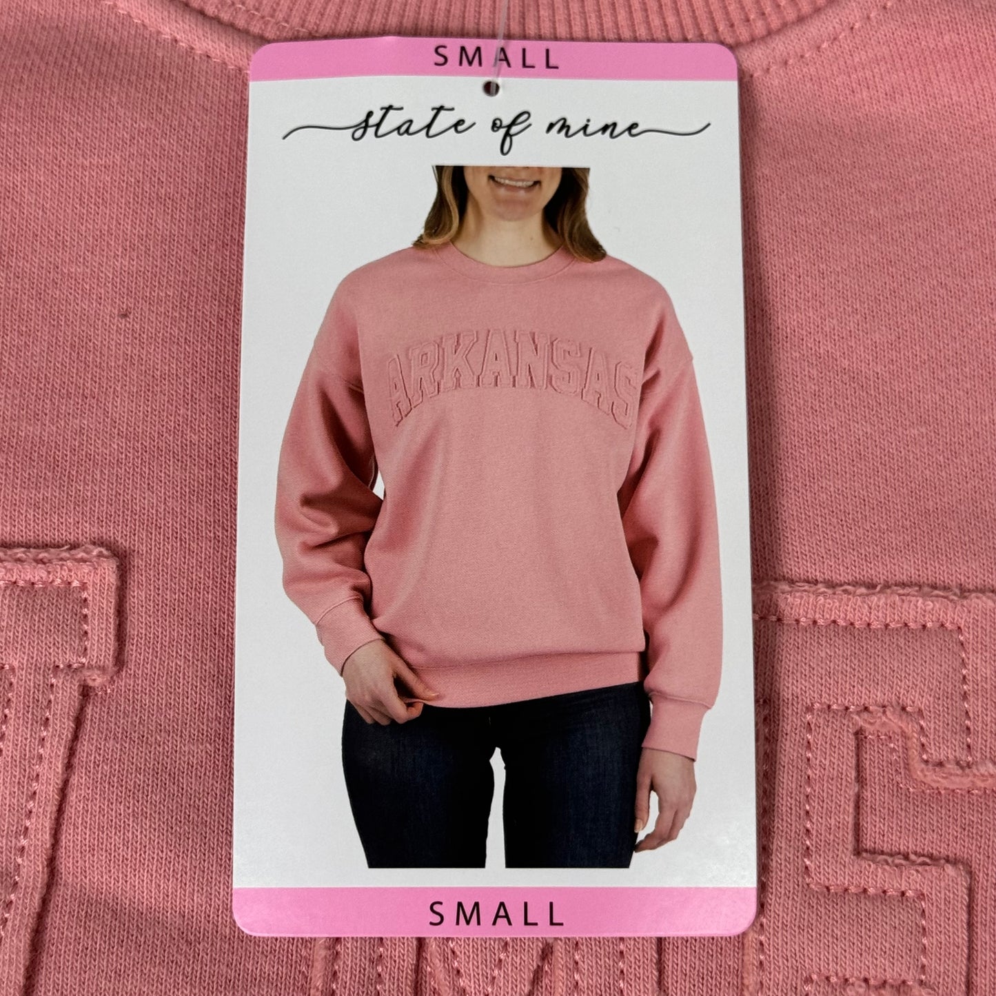 STATE OF MINE Sewn on New Mexico Crewneck Hoodie Blush Pink Women's Sz S 15711