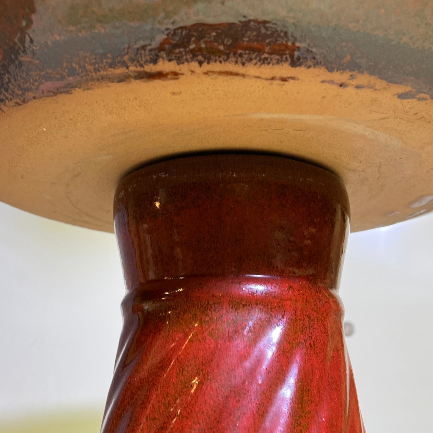 ZA@ Glazed Pottery 2 Piece Swirl Stand Bird Bath 22" L x 20" Dia Shiny Red