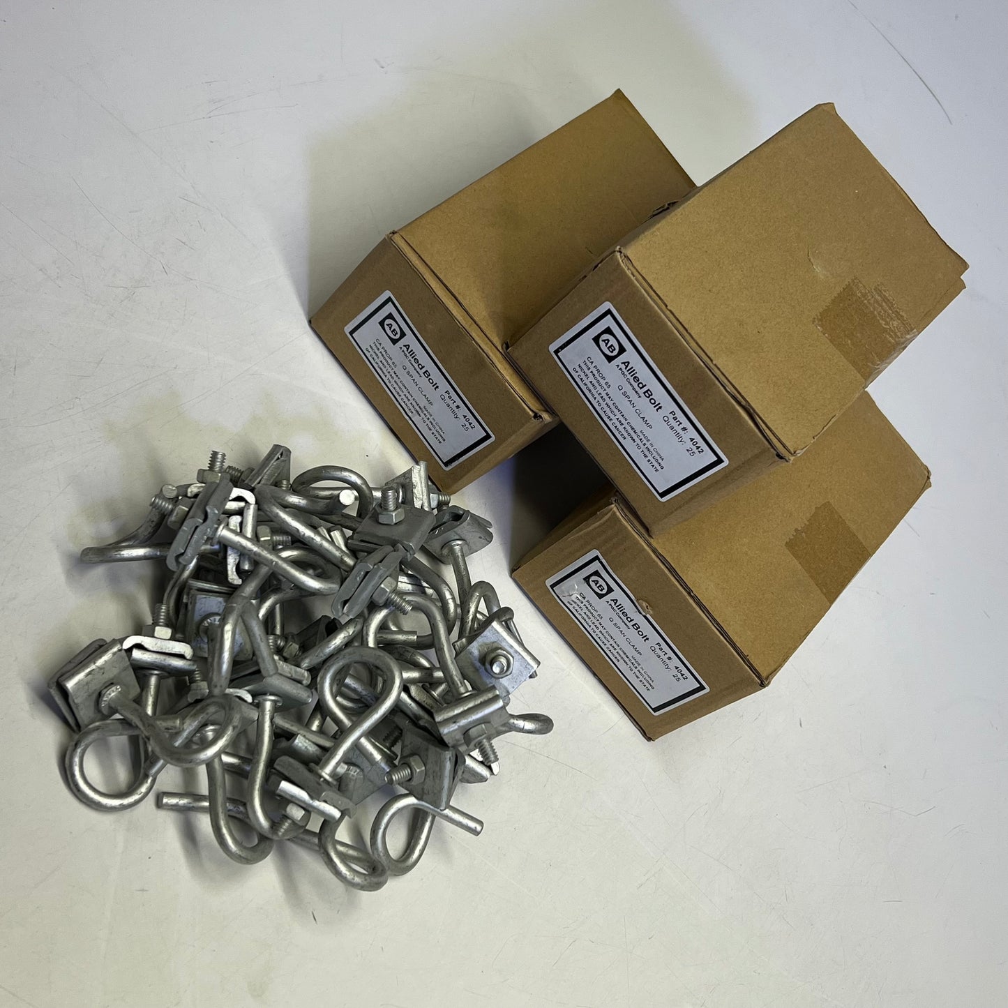 ALLIED BOLT (100 PACK) Q Span Clamp Grade 2 Steel 1/4" Dia Pig Tail Silver 4042