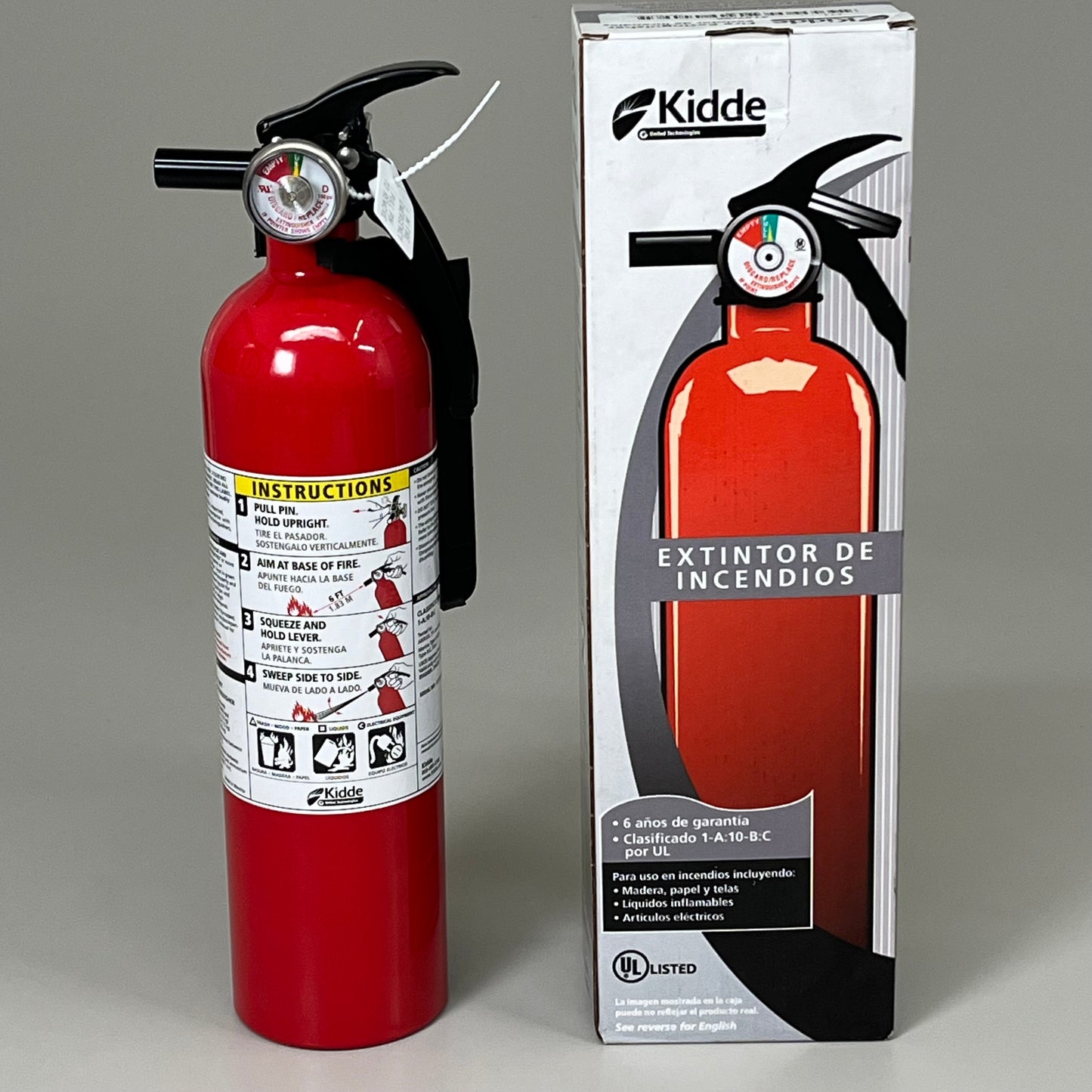 KIDDE Dry Chemical Fire Extinguisher 1A:10-B:C 100 psi Aluminum 466142MTL