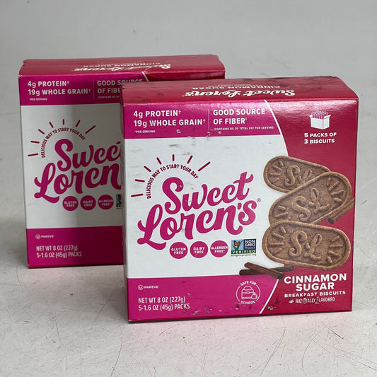 SWEET LOREN'S (2 PACK of 5) Cinnamon Sugar Breakfast Biscuits 1.6 oz BB 09/26