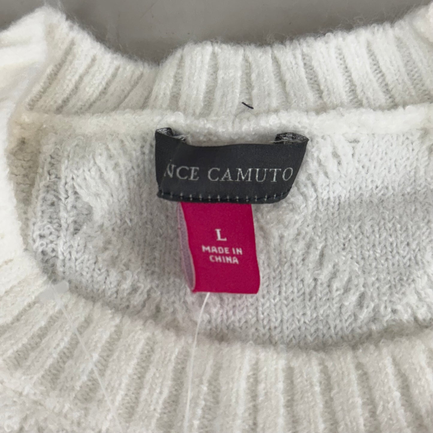 VINCE CAMUTO Cable Knit Sweater Women's Sz-L Antique White SC2895