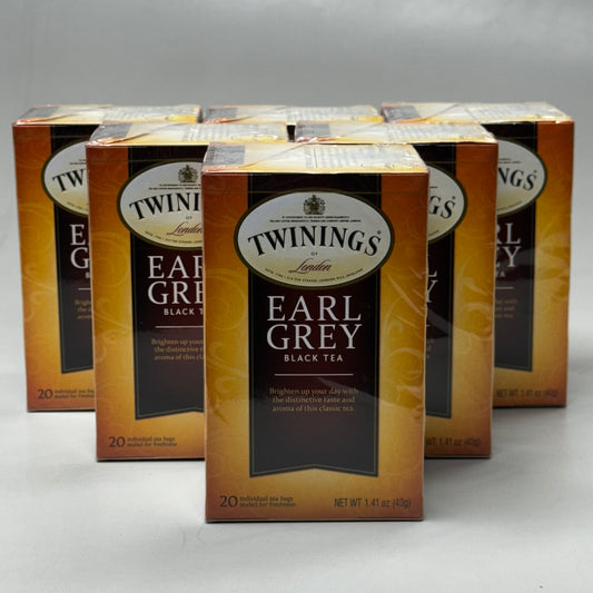 TWININGS of London (6 PACK) EARL GREY Black Tea 20 Bags per box 15346 Exp 4/25