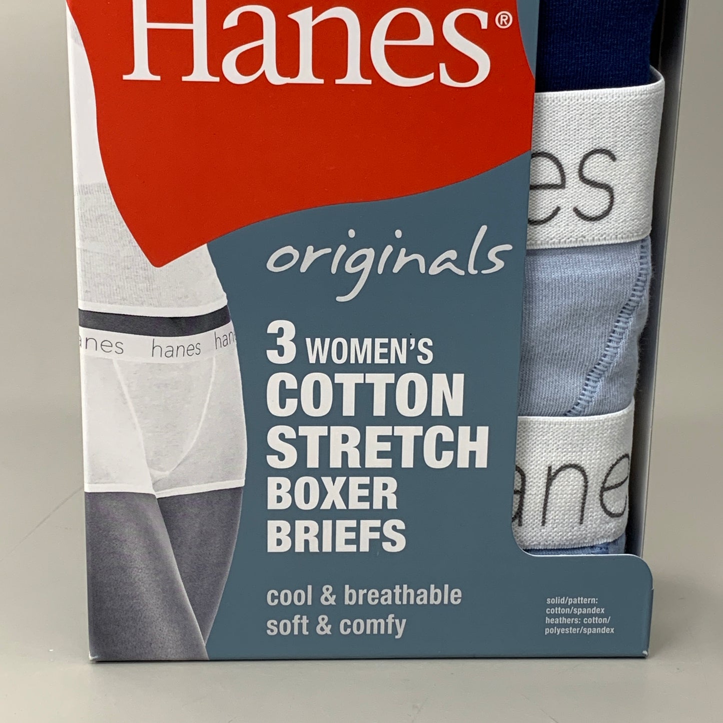 HANES 3 PACK!! Originals Women's Breathable Cotton Boxer Briefs Underwear Sz M Blue 45OUBB