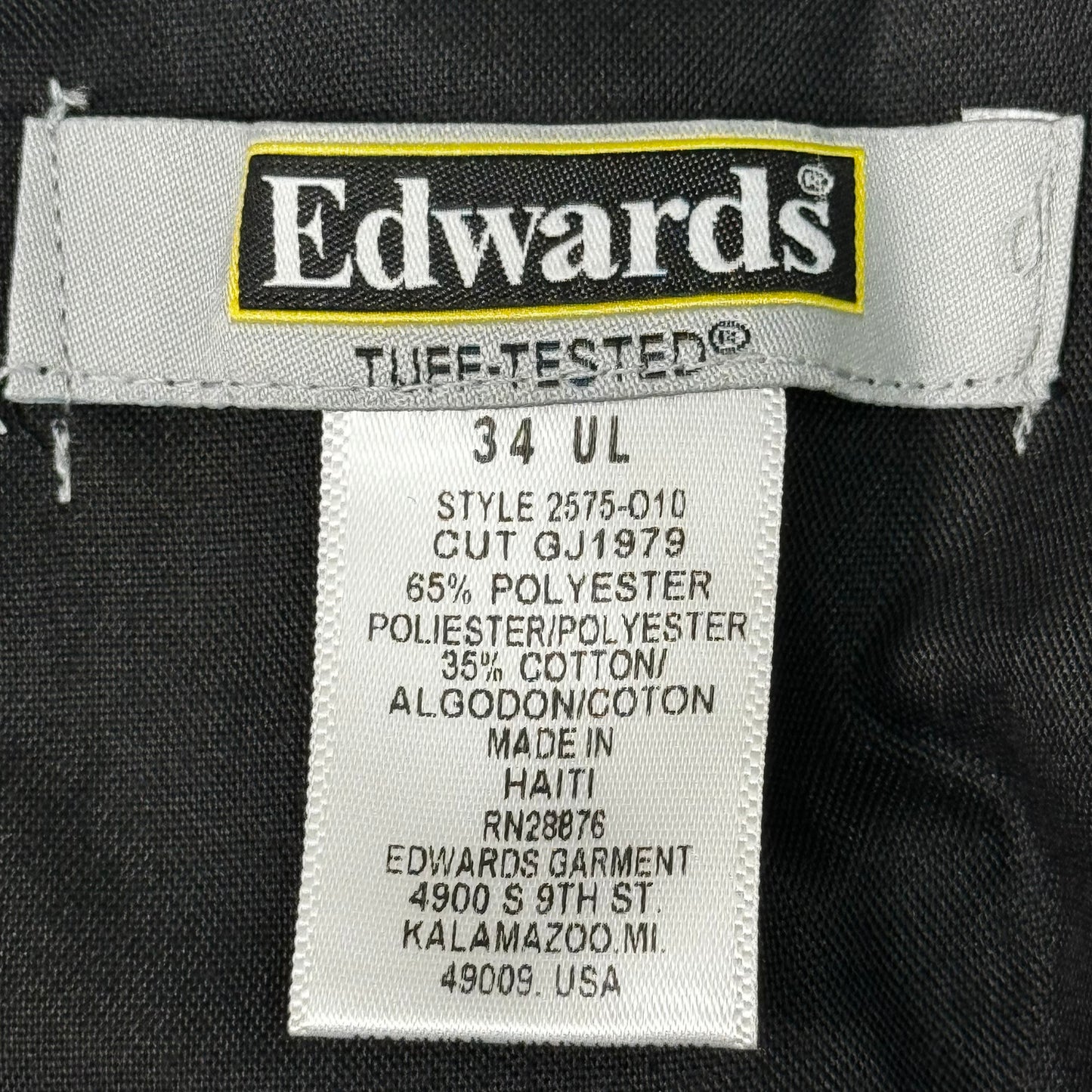 EDWARDS Button Closure Flat Front Cargo Work Pants Men's 30XUL Black 2575-O10