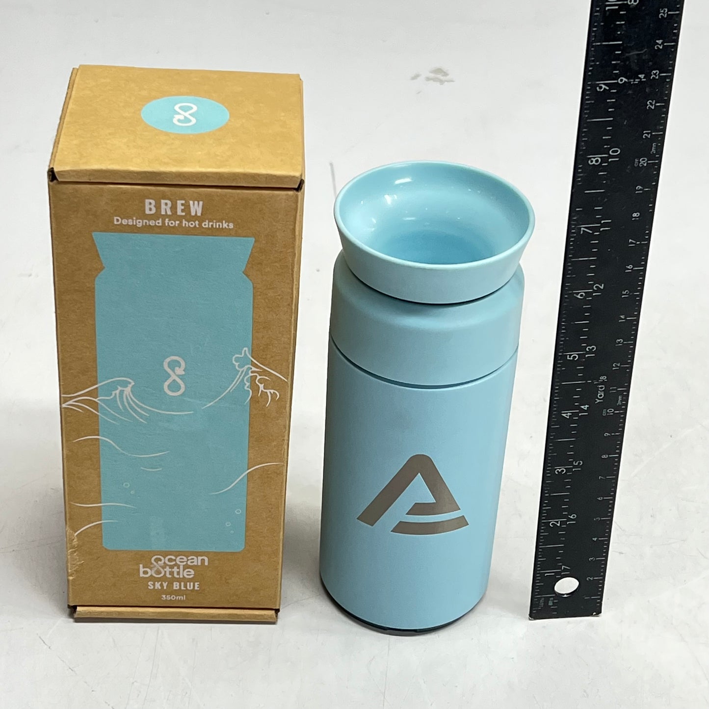 ZA@ OCEAN BOTTLE  Insulated Brew Flask W/ Company Logo Engraved  350 ml - 12 oz Sky Blue