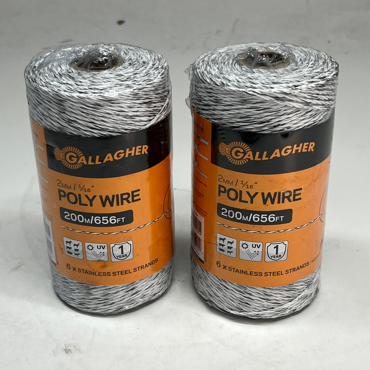 GALLAGHER (2 PACK) Polywire For Animal & Virtual Fencing 2MM / 1/16" White