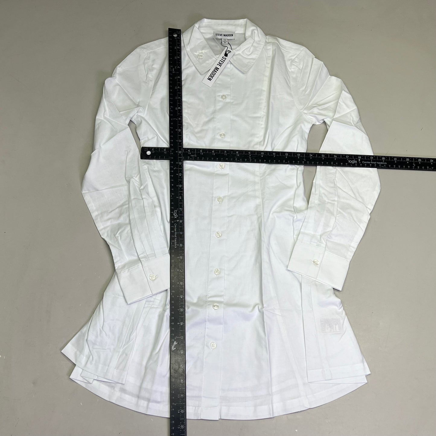 STEVE MADDEN Fit & Flare Shirt Dress Long Sleeve Button Cuff Women's Sz XS Cloud