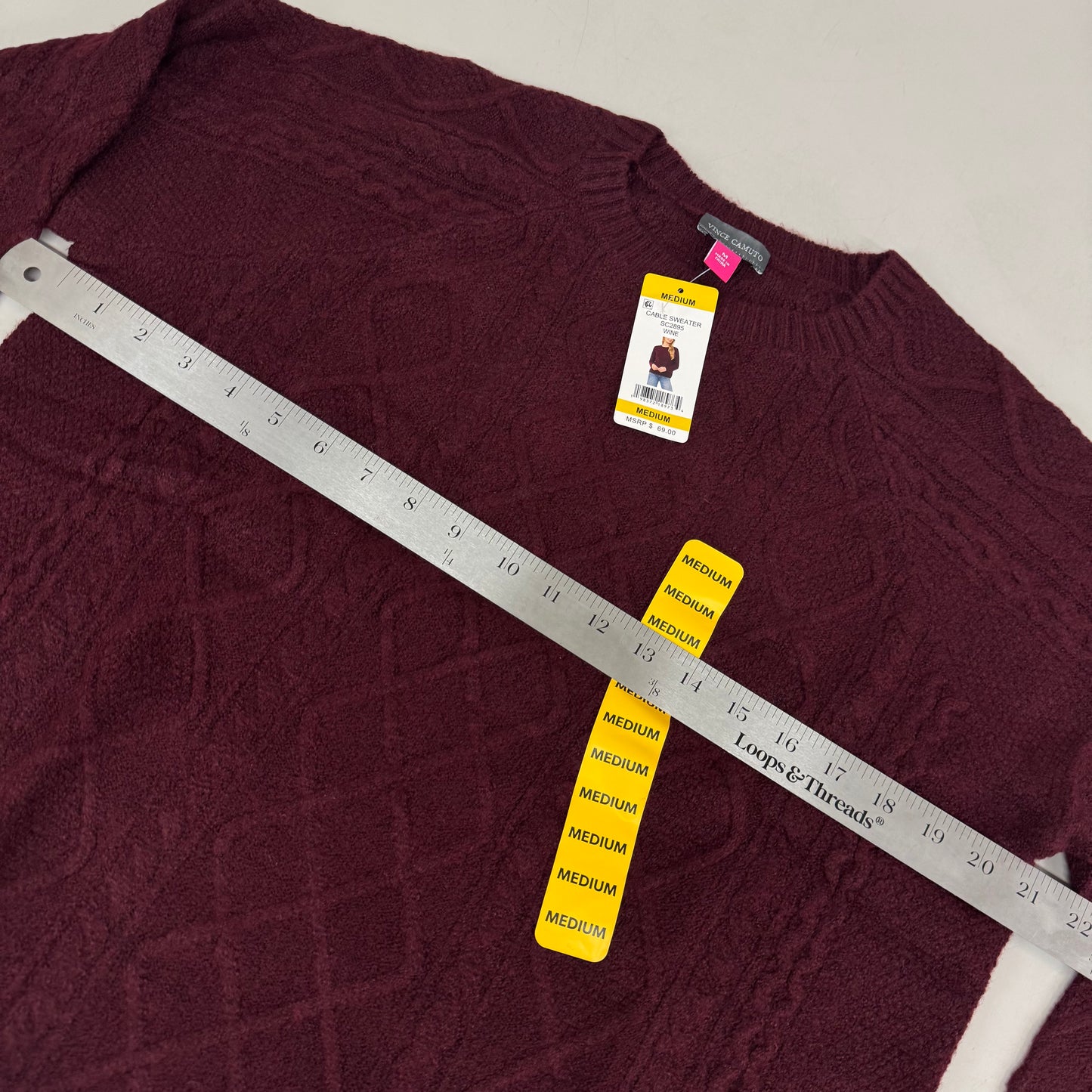 VINCE CAMUTO Cable Knit Sweater Women's Sz-M Wine SC2895