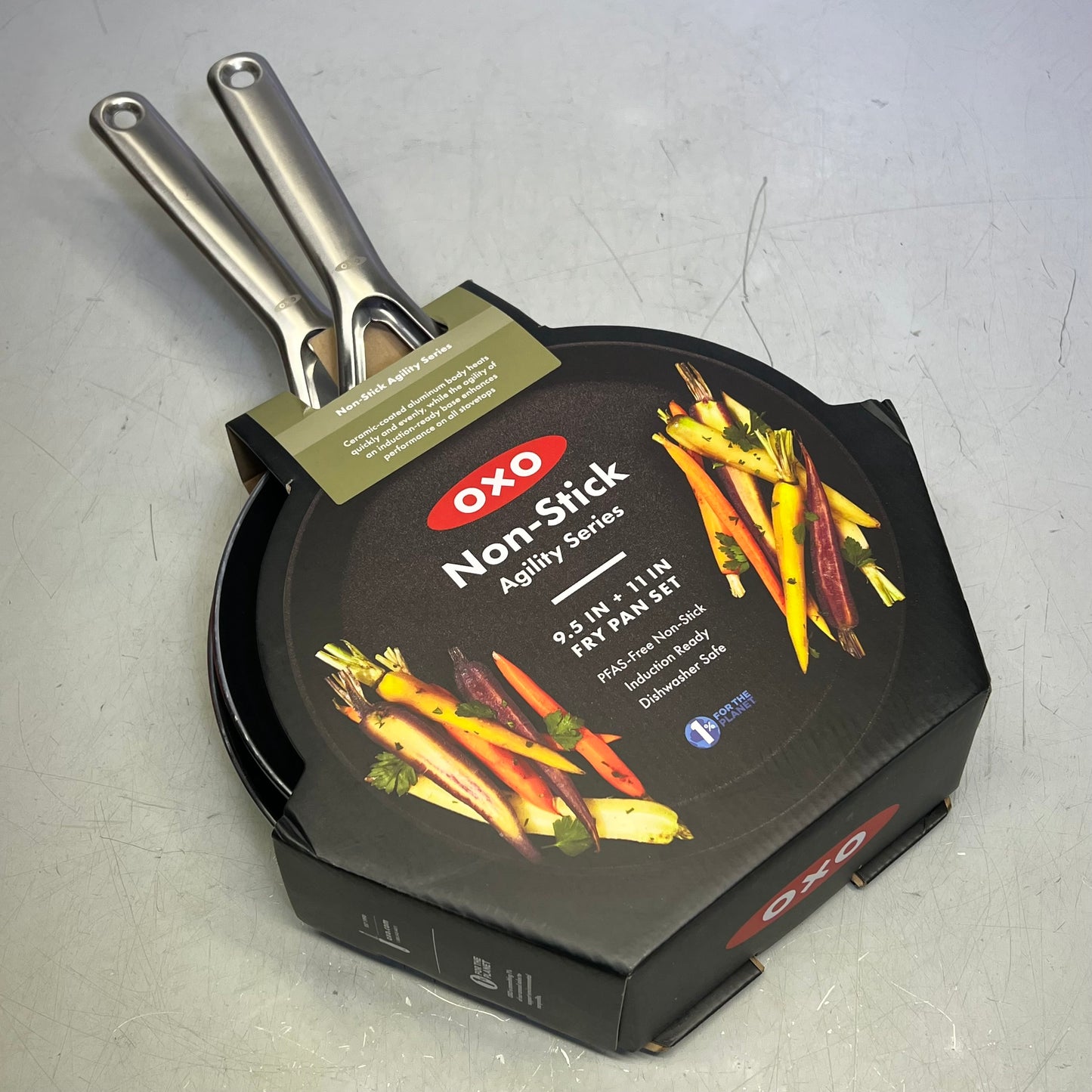 OXO (SET OF 2) Agility Series Ceramic Non-Stick Frying Pans 9.5" & 11" Black