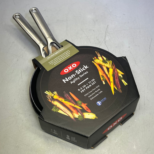 OXO (SET OF 2) Agility Series Ceramic Non-Stick Frying Pans 9.5" & 11" Black