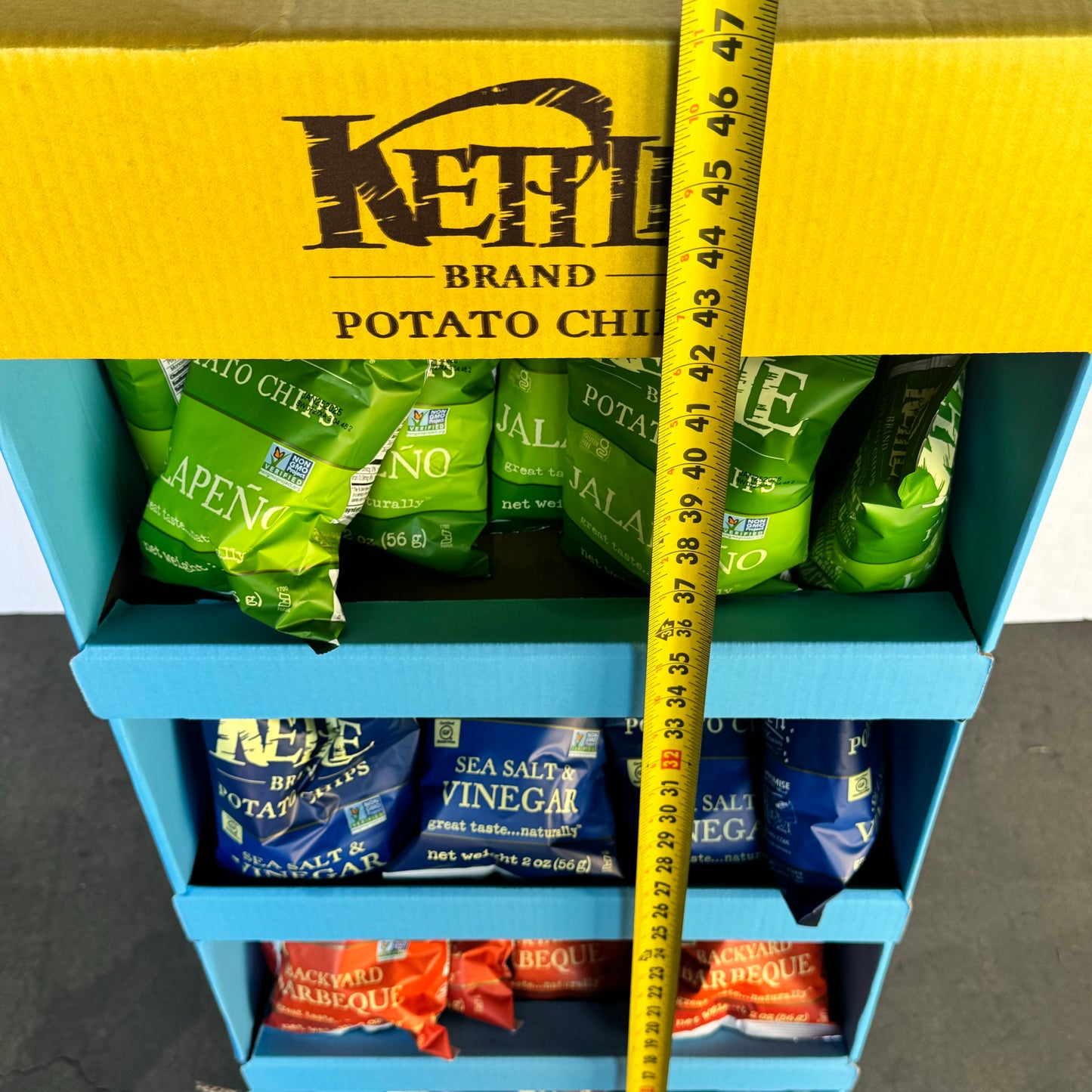 ZA@ KETTLE Potato Chips Stand with/ 4 Flavors, 2 oz bags BB 01/25