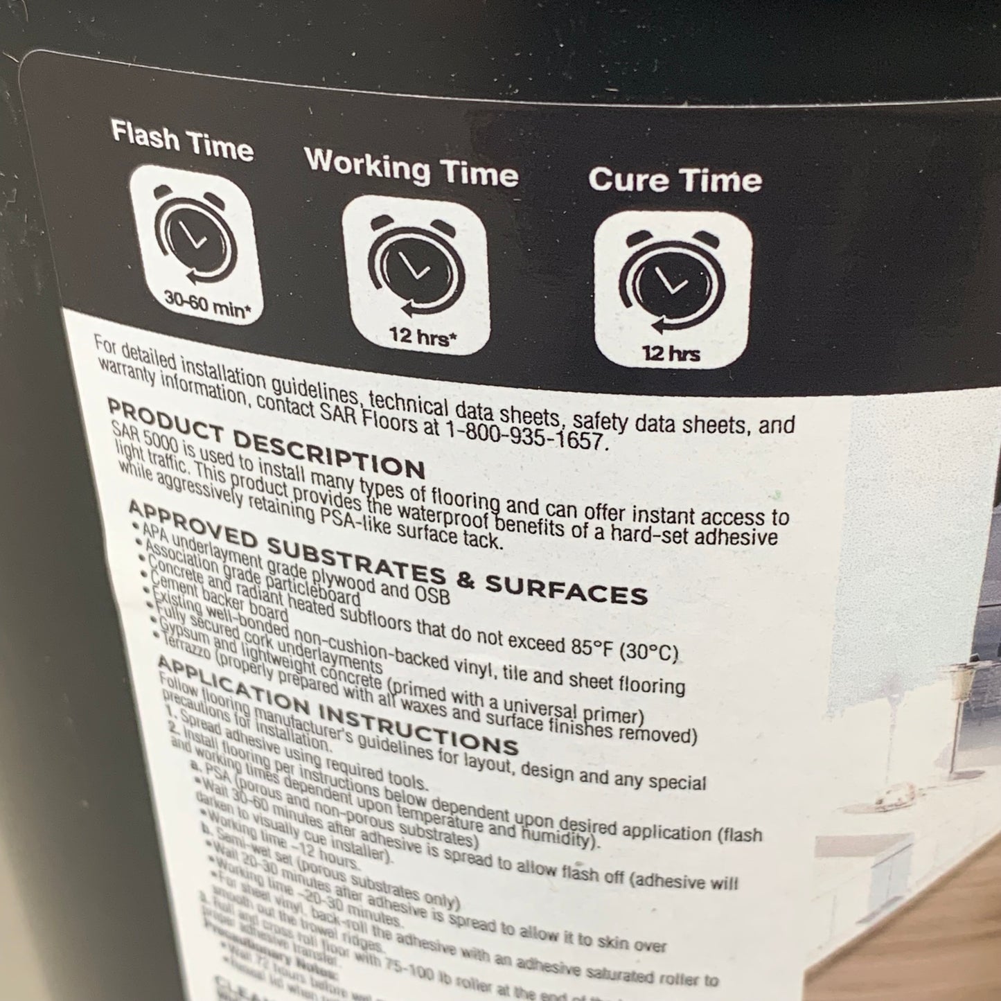 SAR FLOORS Firm-Set Pressure Sensitive Resilient Flooring/Carpet Adhesive SAR-5000