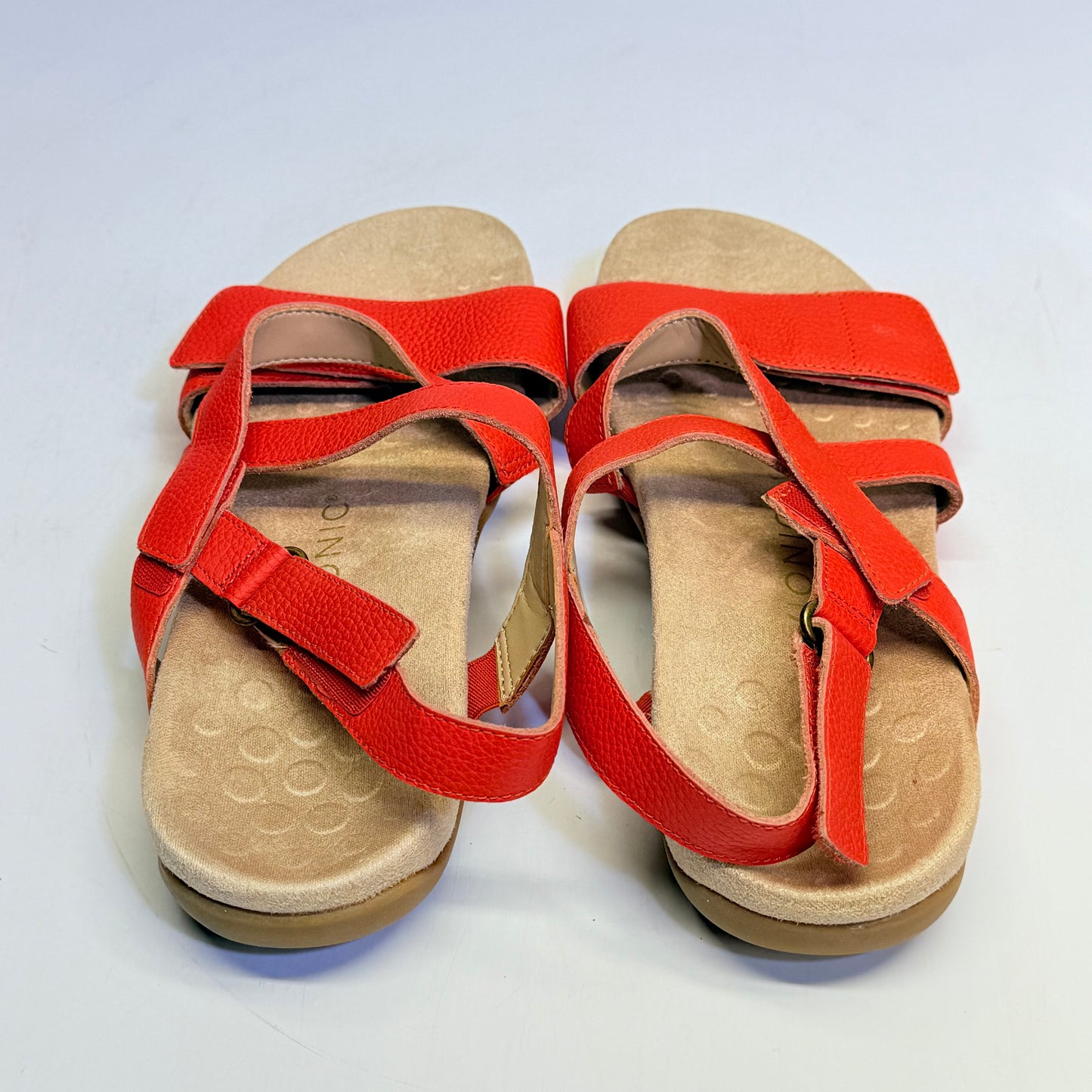 VIONIC Slingback Sandals Raya Adjustable Leather Sz 8M Cherry Tomato New