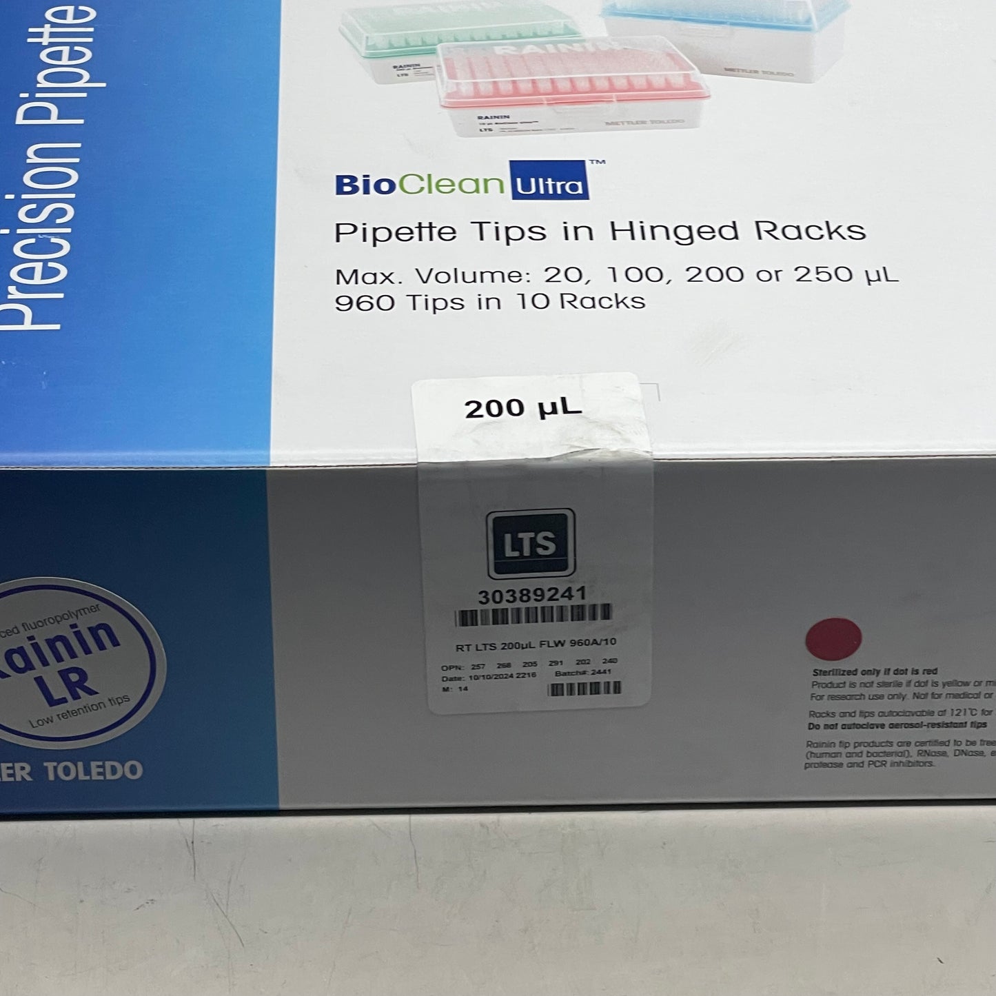 RAININ LR Bioclean Ultra Pipette Tip In Hinge Rack 960 tips in 10 racks 30389241