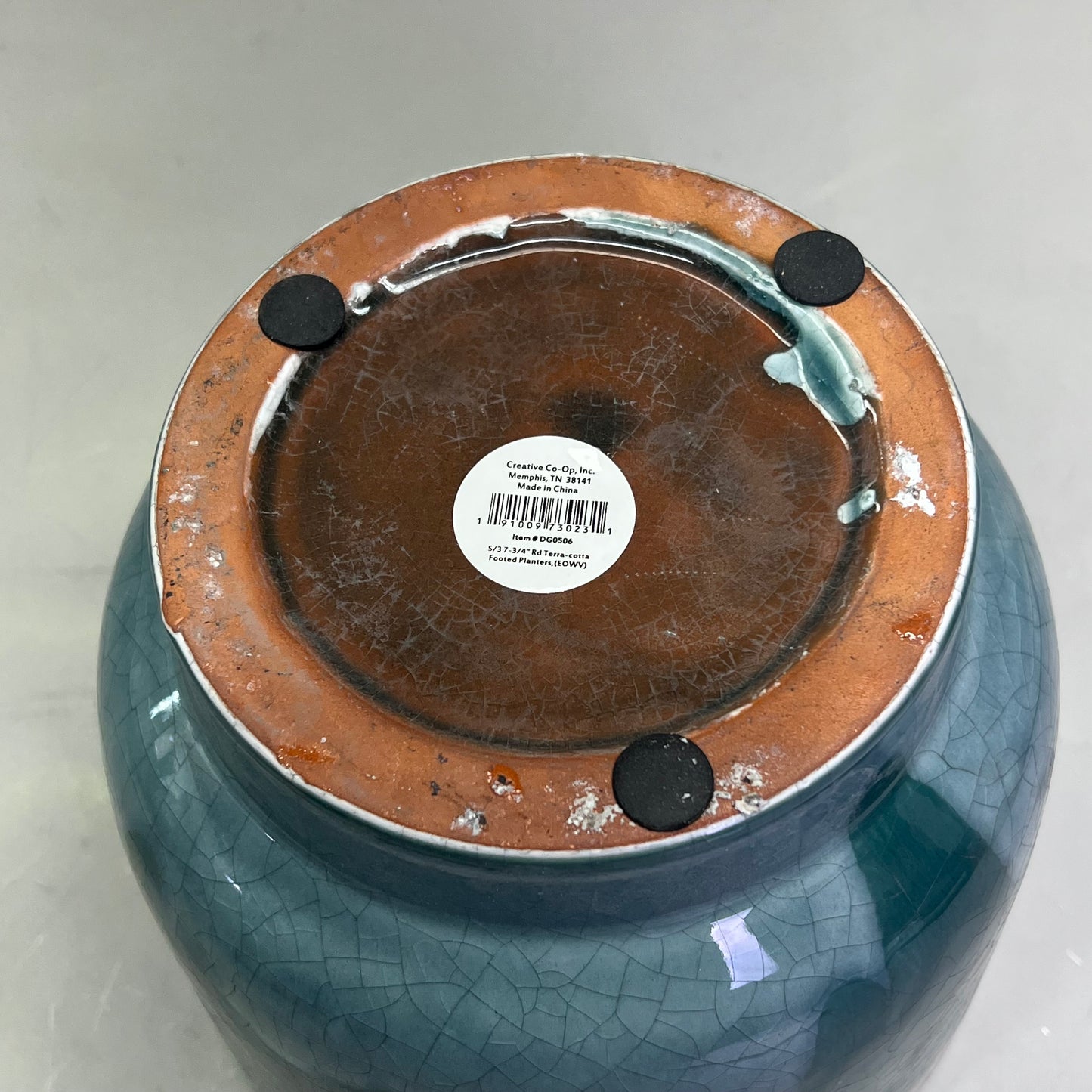 CREATIVE CO-OP Set Of 3 Terracotta Footed Planters Drip Glaze Green/Cream DG0506