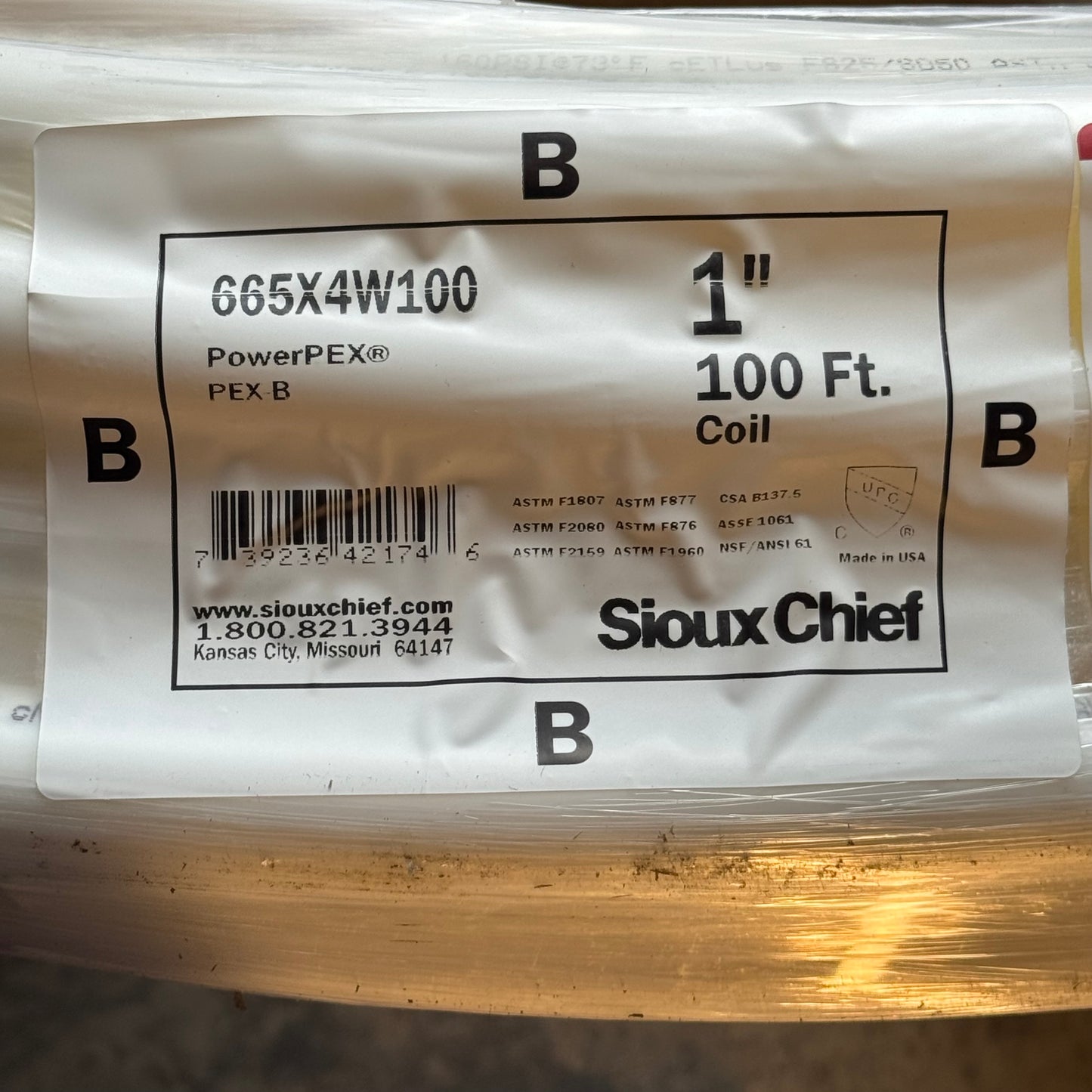 SIOUX CHIEF Powerpex Non-Barrier Pex-B Tubing Sz 1" x 100 ft, White 665X4W100