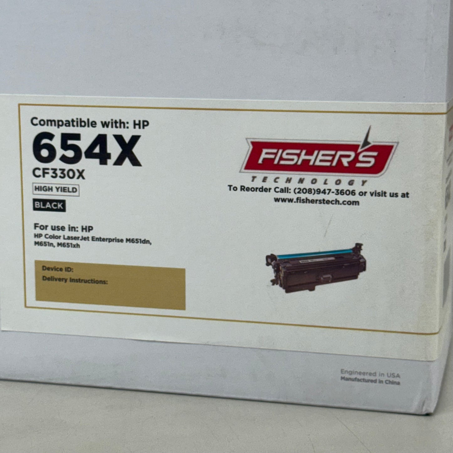 FISHER'S TECHNOLOGY High Yield Premium Print Cartridge For HP Printer 654x Black CF330X (New Other- Distressed Packaging)