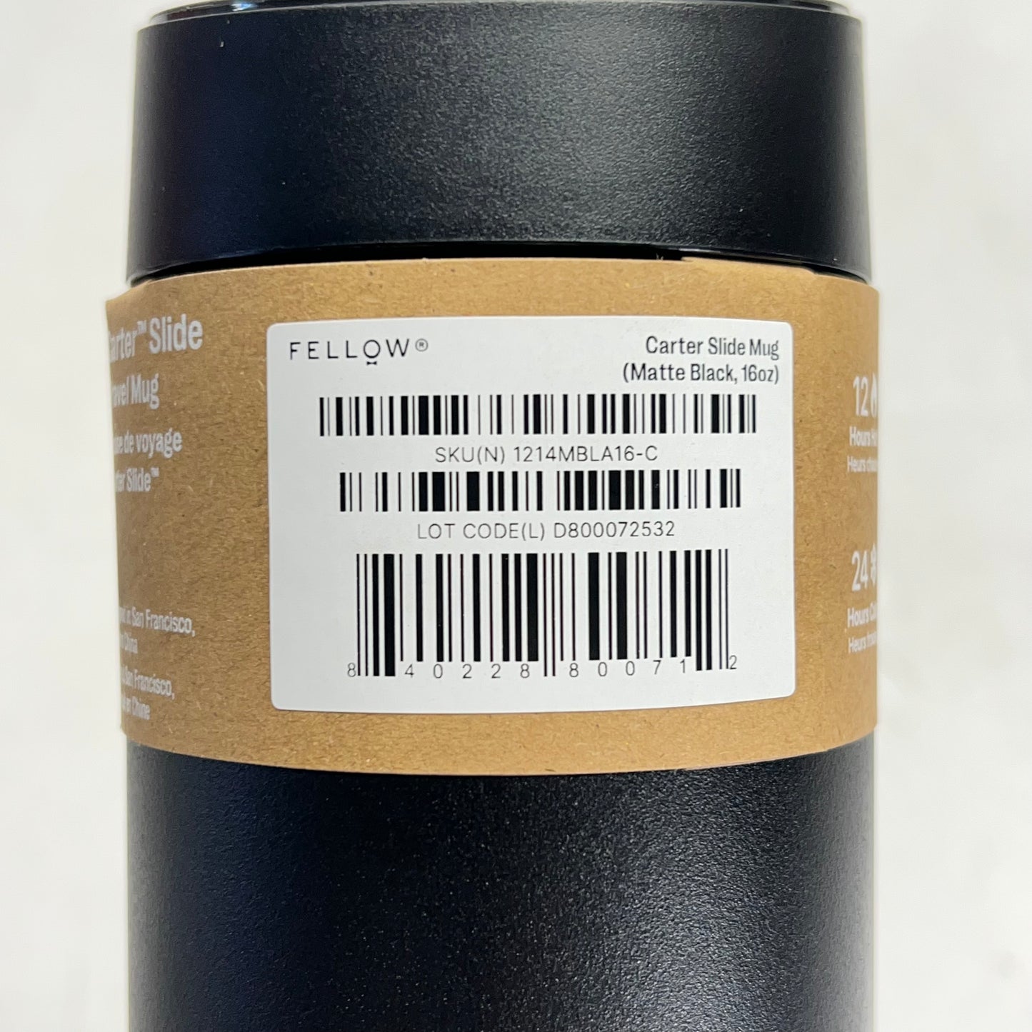 FELLOW Carter Slide Mug 18/8 Stainless Steel Leakproof Seal 16 Oz Matte Black