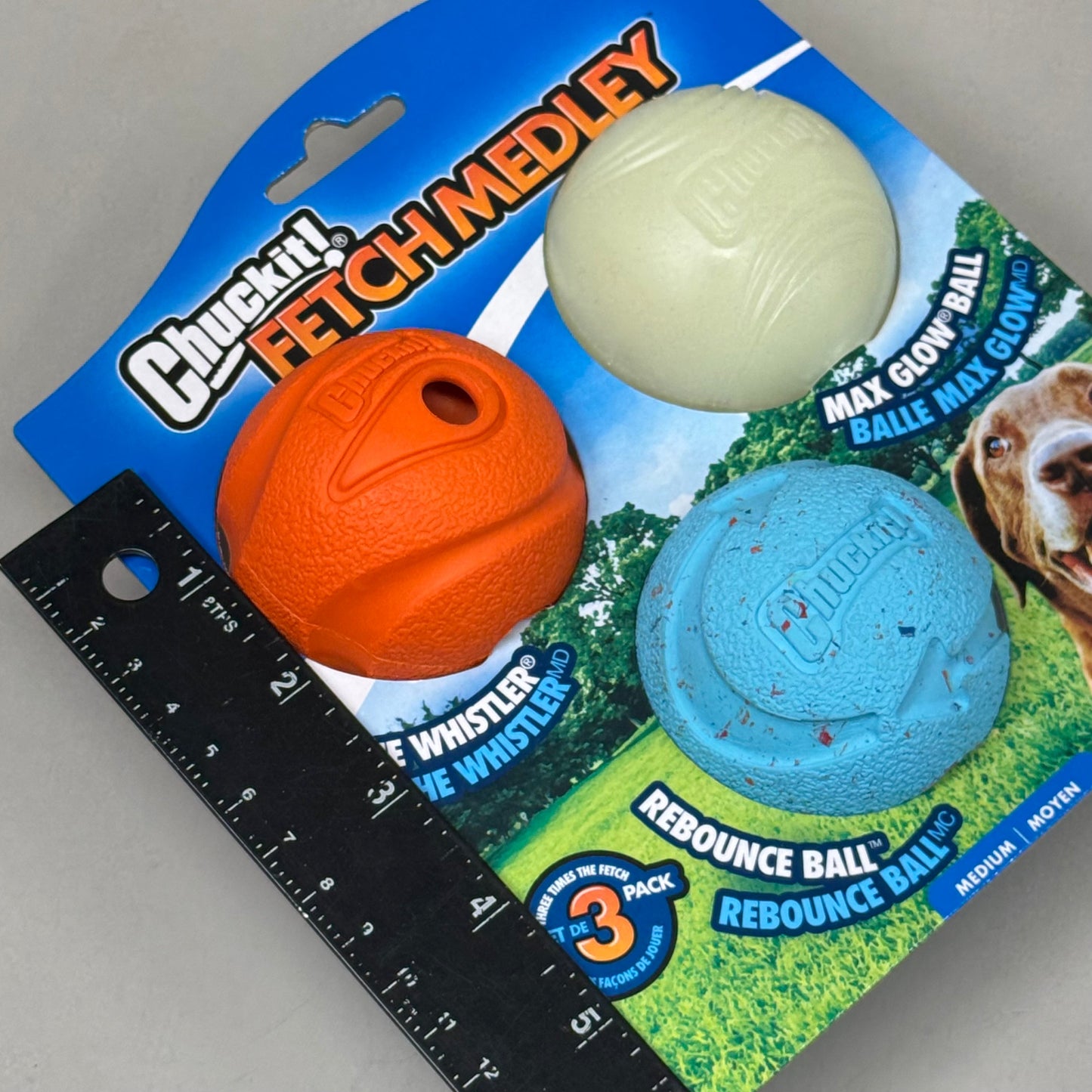 ZA@ CHUCKIT! Fetch Medley For Medium Dogs Pack of 3 Balls Blue, Orange, Glow 0520520 A