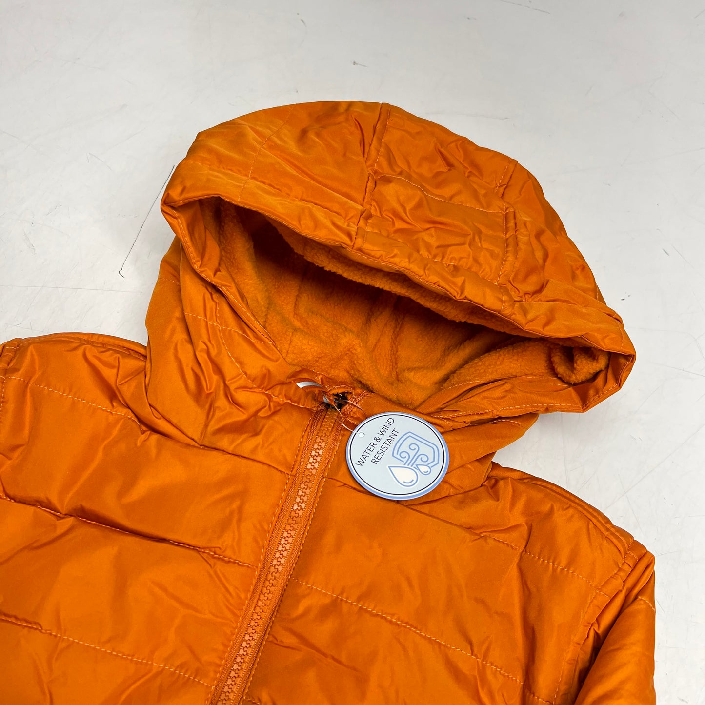 WHALES TAIL Fleece Lined Hooded Full Zip Up Winter Coat  Boy's Sz 7 Orange