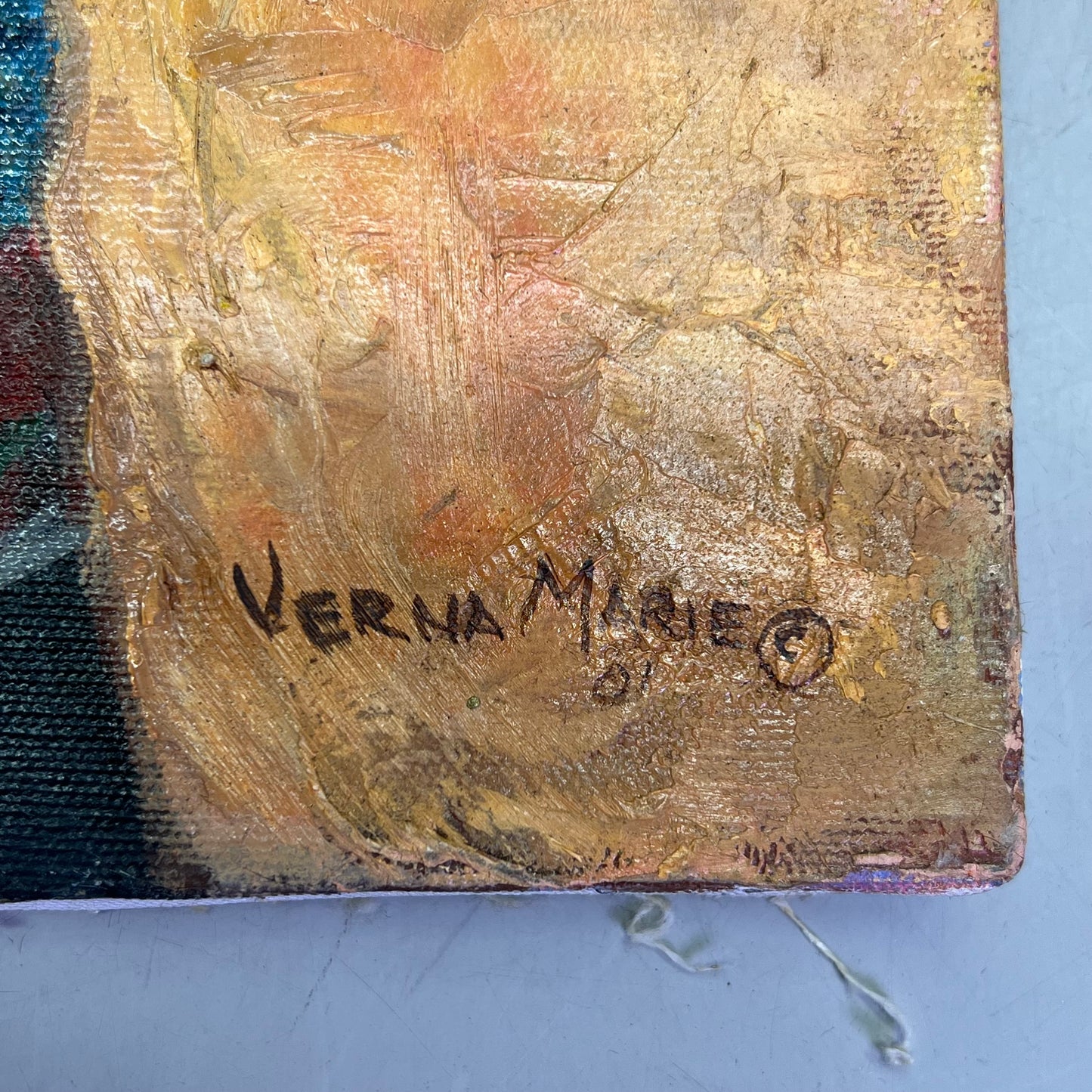 VERNA MARIE (CAMPBELL) Native W/ Head Pot Oil Painting On Canvas 24"x18" (As-is)