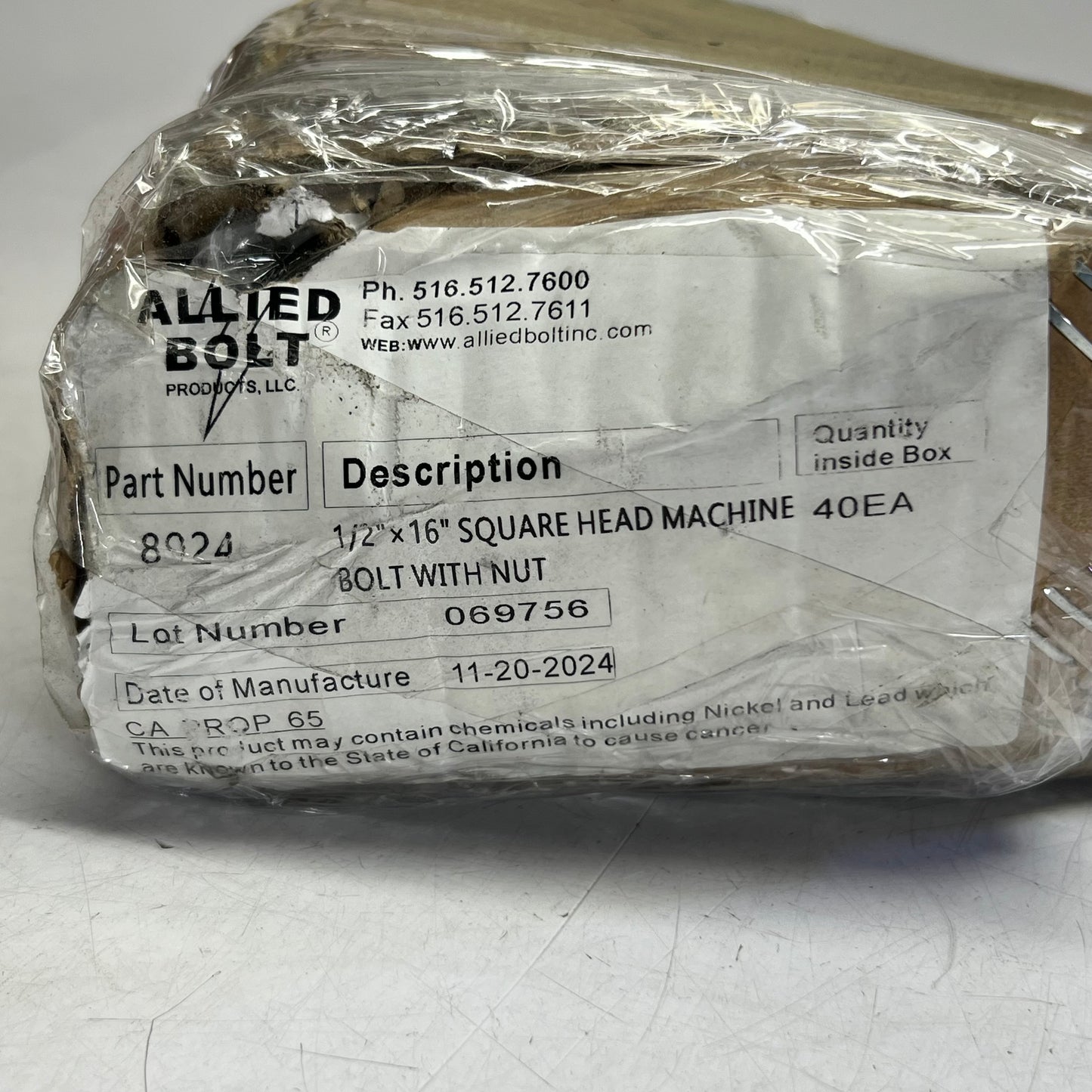ALLTED BOLT (40 PACK) Machine Bolt Square Head Sz 1/2" x 16" 8924 (New Other, Distressed Box)