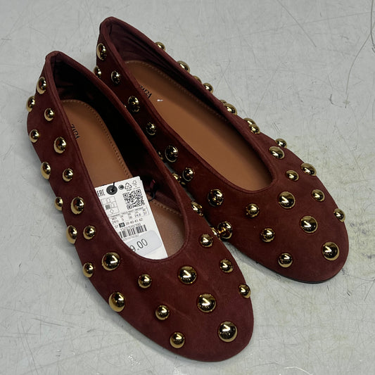 ZA@ ZARA Authentic Leather & Gold Bubble Ballet Flat Shoe Women's Sz EU 38 / US Sz 7.5 Chocolate Brown/Gold