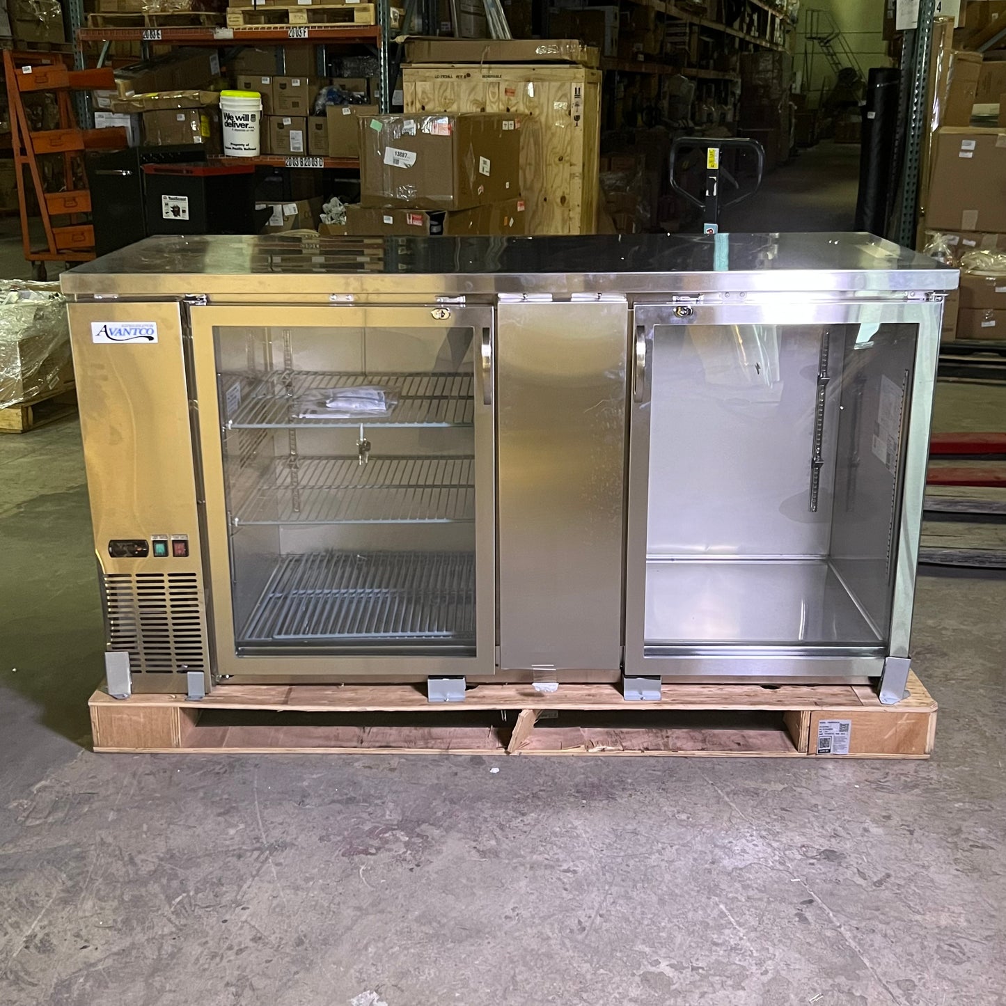 AVANTCO 69" Stainless Steel Counter Height Glass Door Back Bar Refrigerator with LED Lighting 178UBB3GHCS (New Other, Minor Damage Cosmetic)