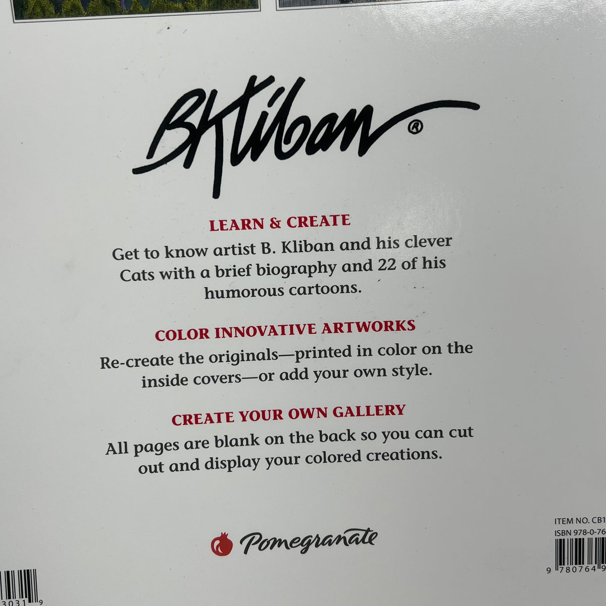 ZA@ POMEGRANATE B. Kliban Catcolor Coloring Book Soft Cover 22 Images