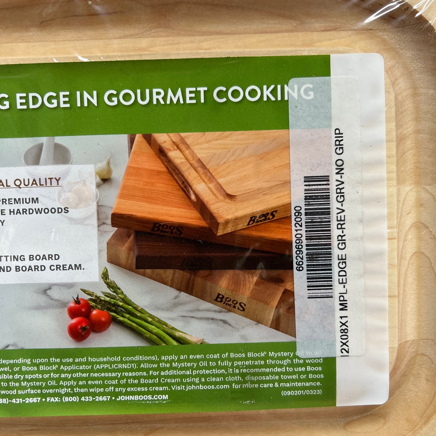 JOHN BOOS Cutting Board Thick Edge Grain Grooved 16"W X 10"D X 1-1/4" Tan