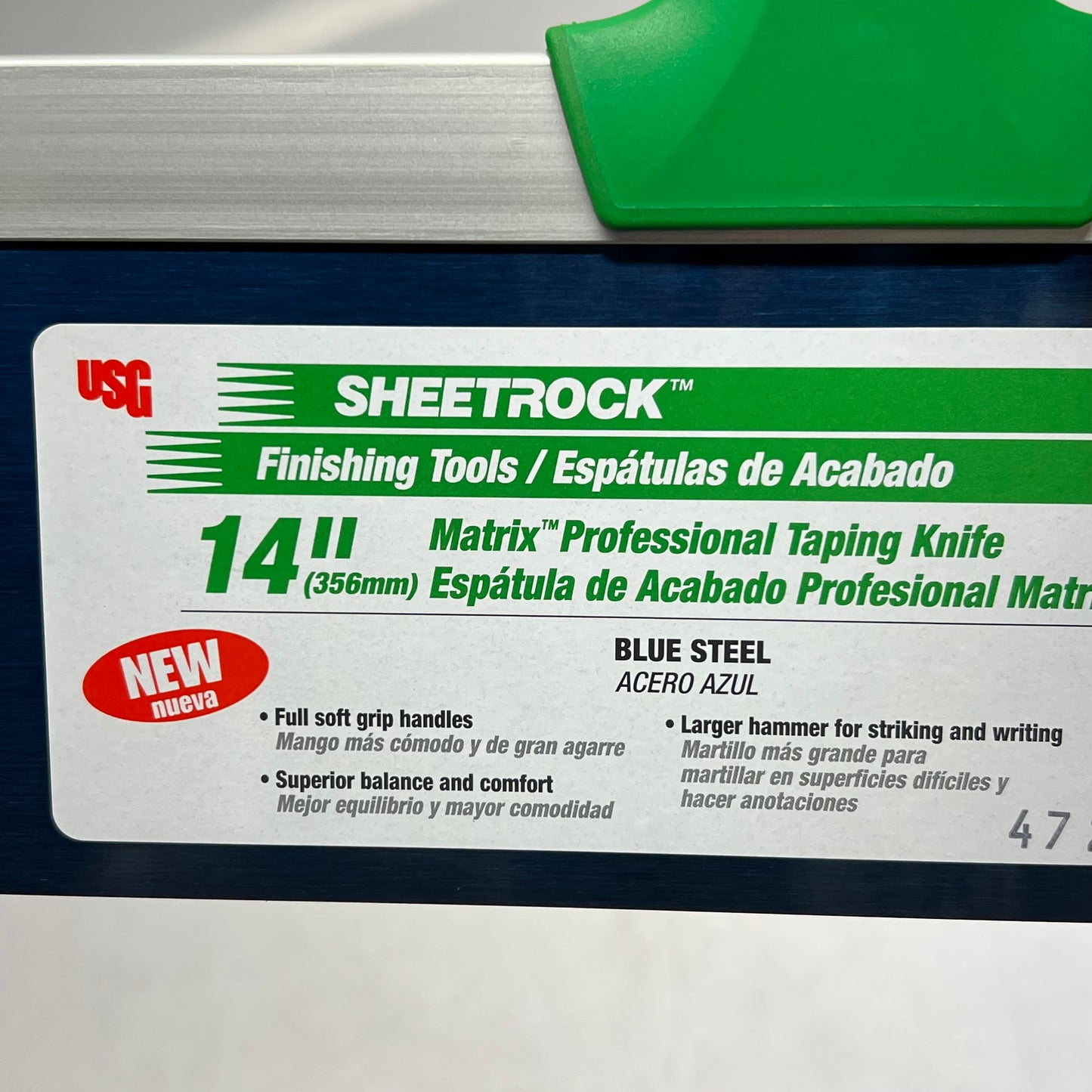 SHEET ROCK No-slip Grip Matrix Professional Taping Knife Blue Steel  14" 340016