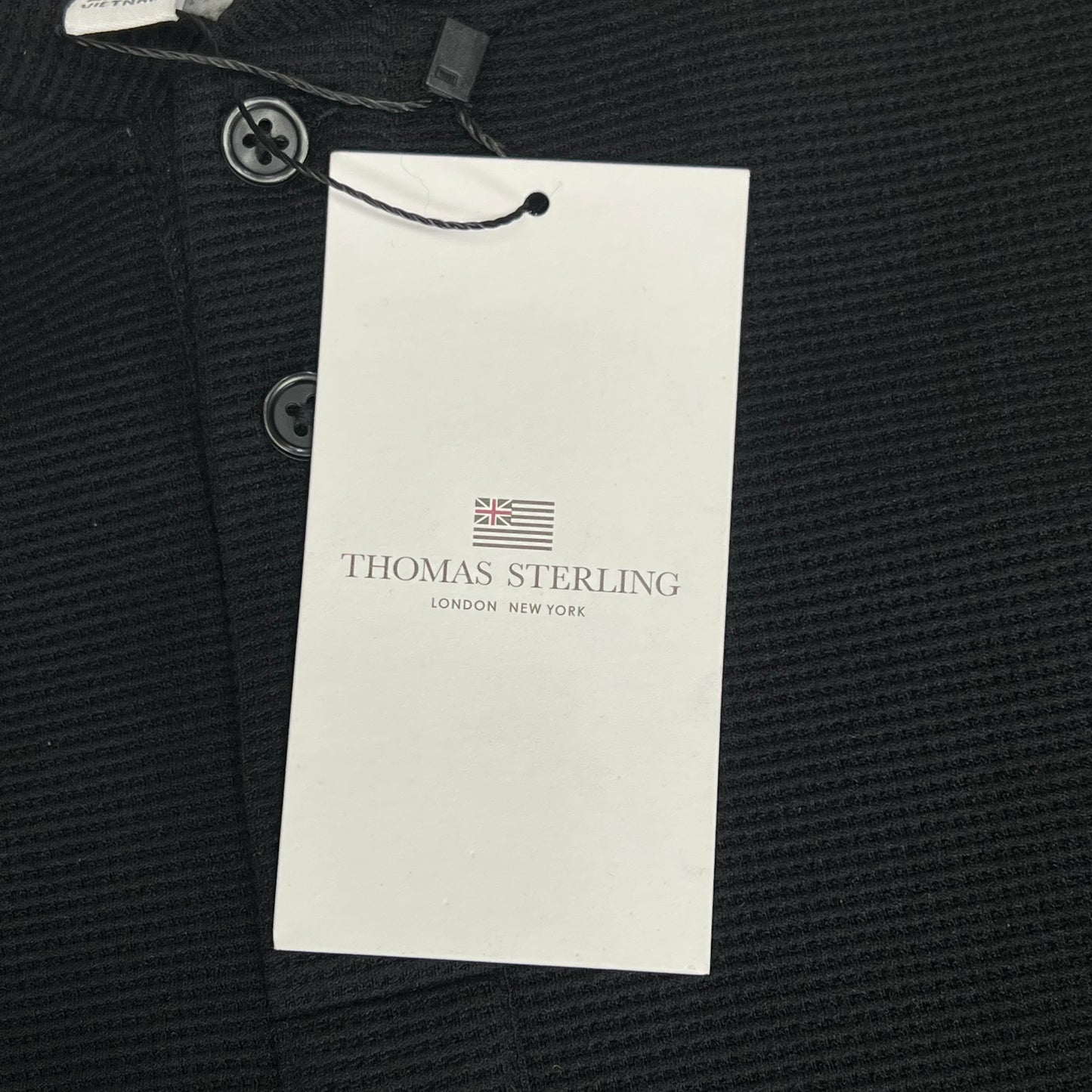 THOMAS STERLING Half Button Soft Waffle Knit Long Sleeve Men's Sz L Black