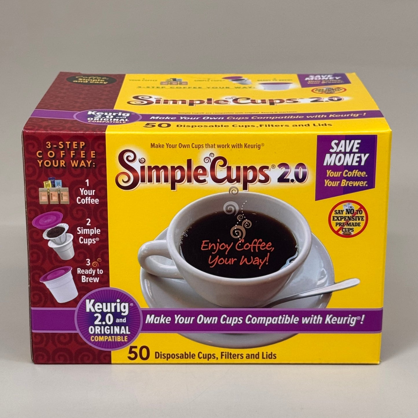 SIMPLE CUPS 2.0 Disposable Reusable Coffee Cups for Brewers For Keurig 50 Cups