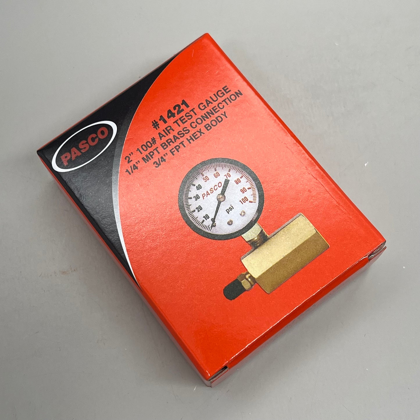 PASCO Air Test gauge 1/4" MPT Brass Connection 3/4" FPT HEX Body 2" 100 PSI 1421