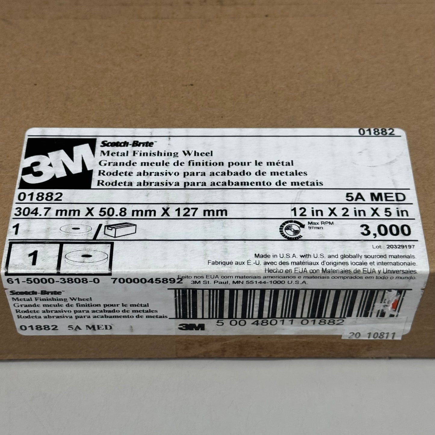 3M Scotch Bright Metal Finishing Wheel 5A MED For Uniform Satin 12"x2"x5" 01882