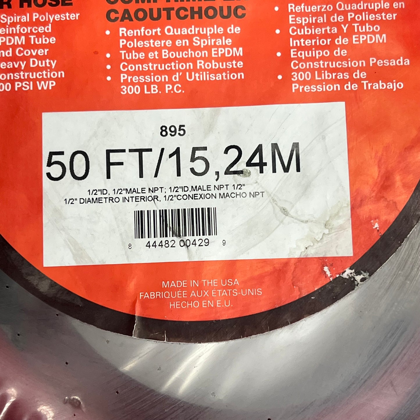 REMA TIP TOP Rubber Air Hose Made In Usa 300 PSI 1/2" Hose ID X 50' Red 895
