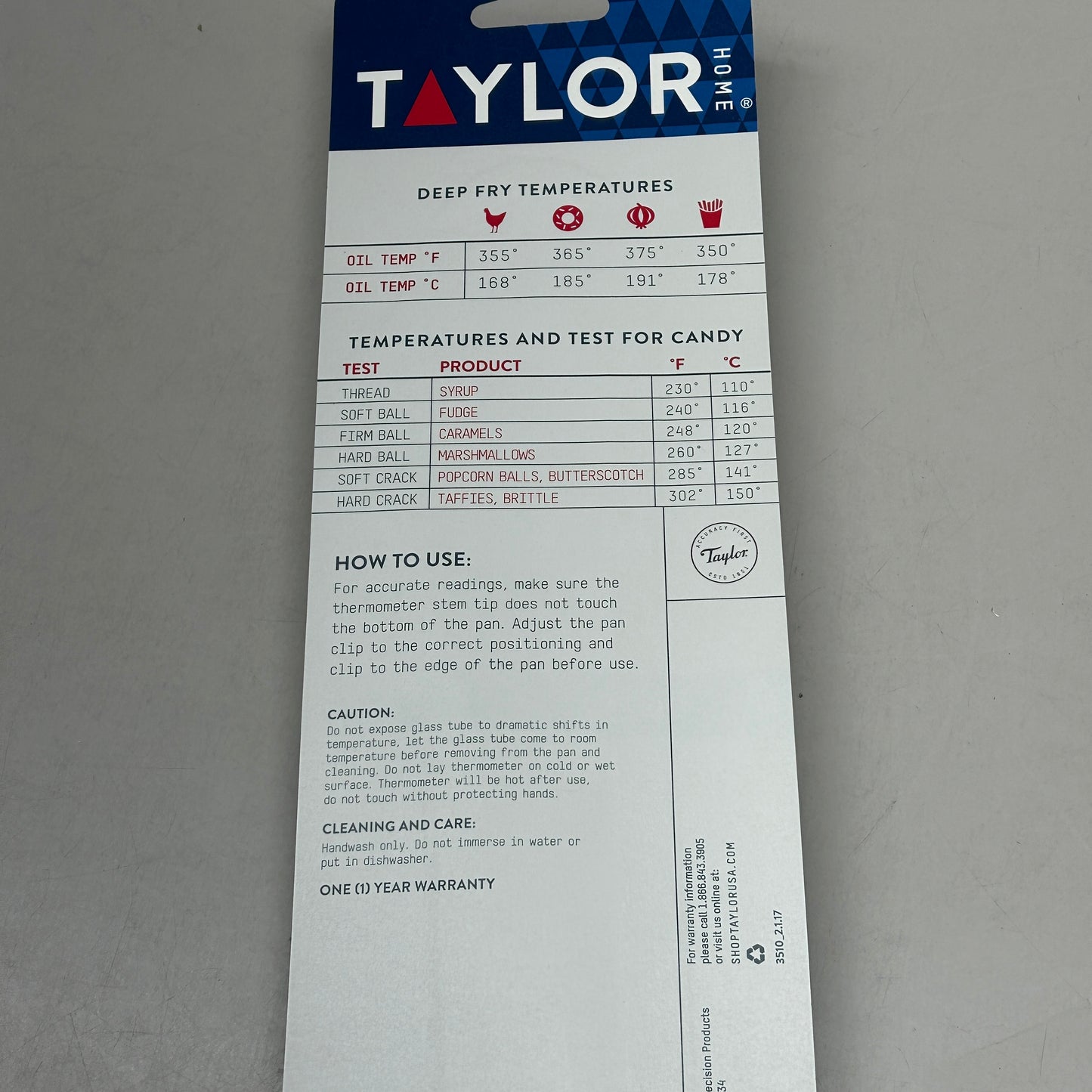 TAYLOR (3 PACK) Candy/Deep Fry Glass Tube Thermometer 3510 (New)