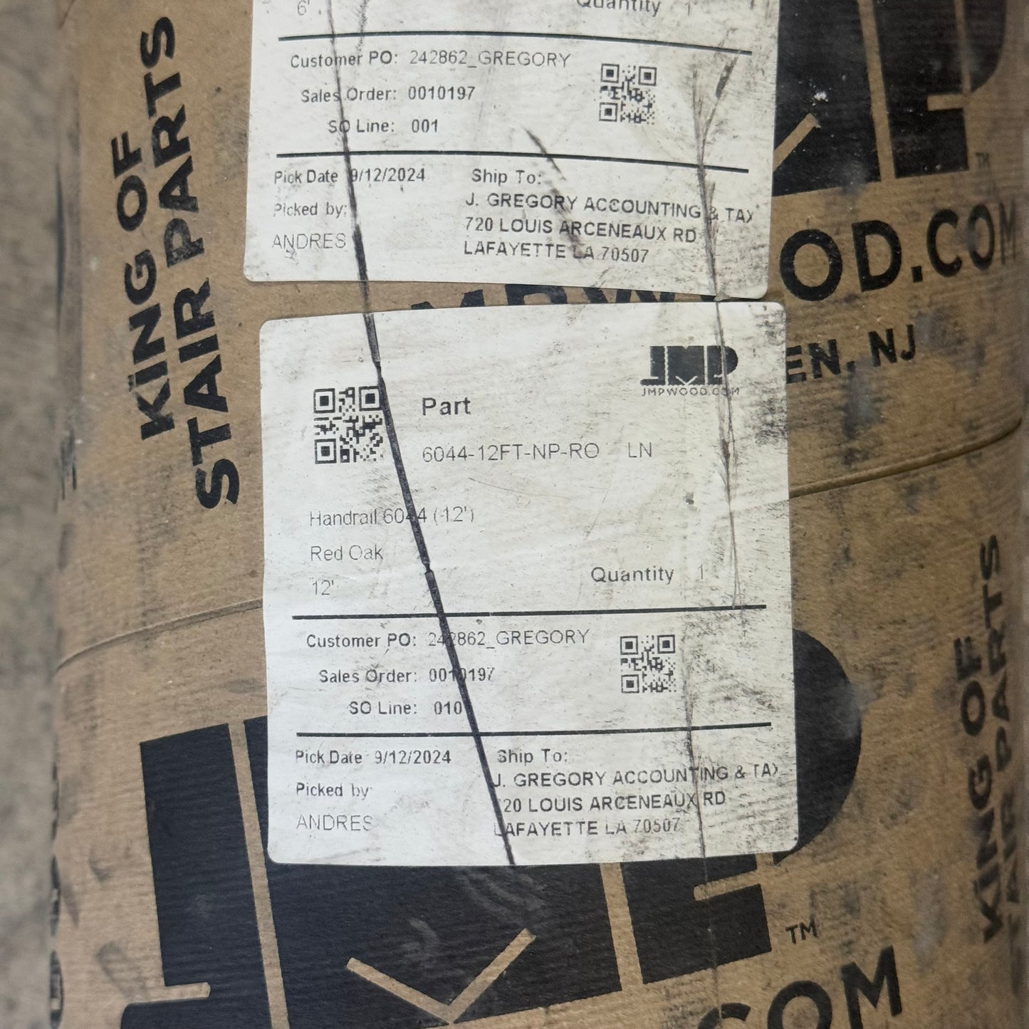 JMP WOOD Wall Mounted Handrail Sz 4’ x 6’ x 12’ L Red Oak 6044