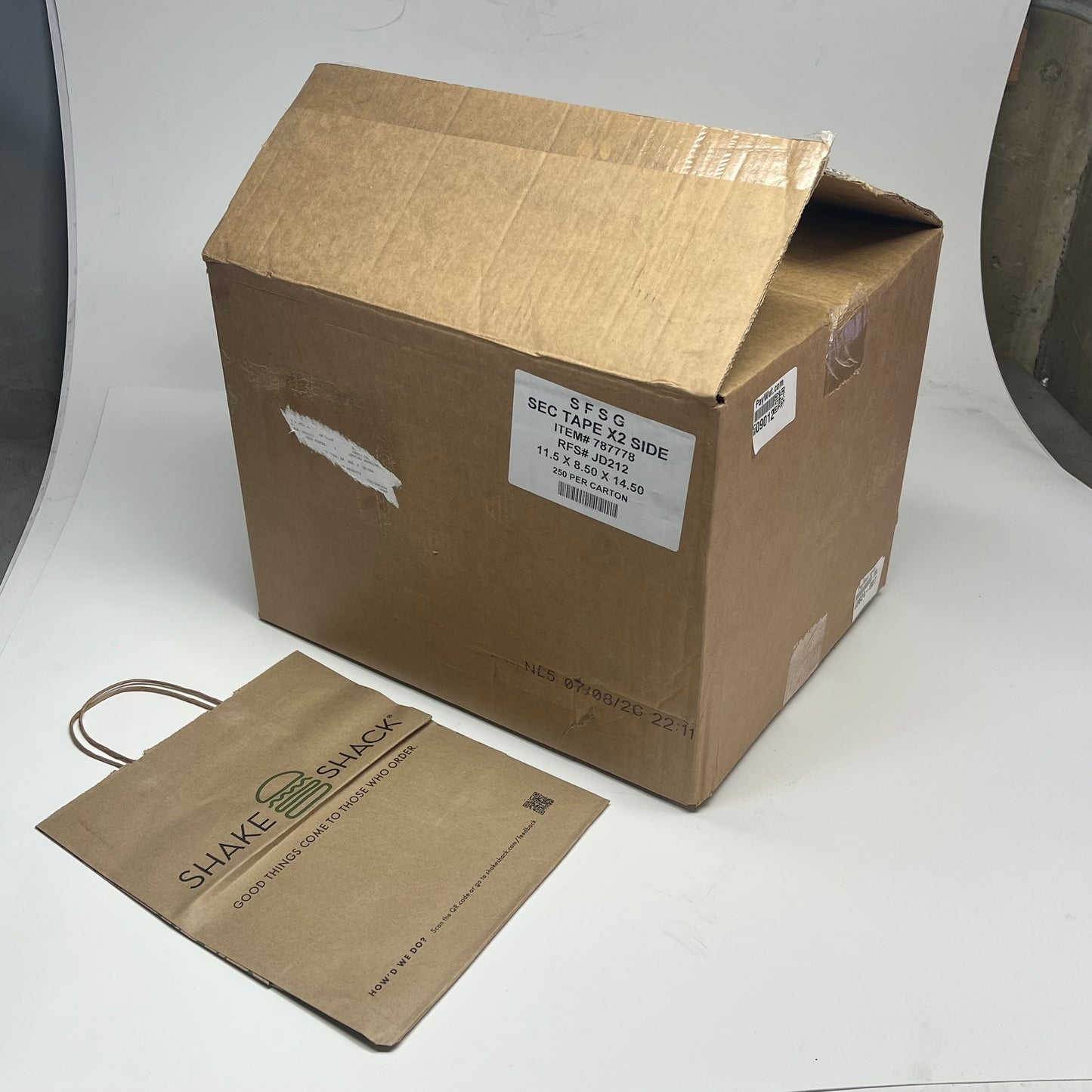 ZA@ SHAKE SHACK (250 PACK) Paper Take Out Bag W/ Handles & Adhesive For Closure 15|x11" Brown