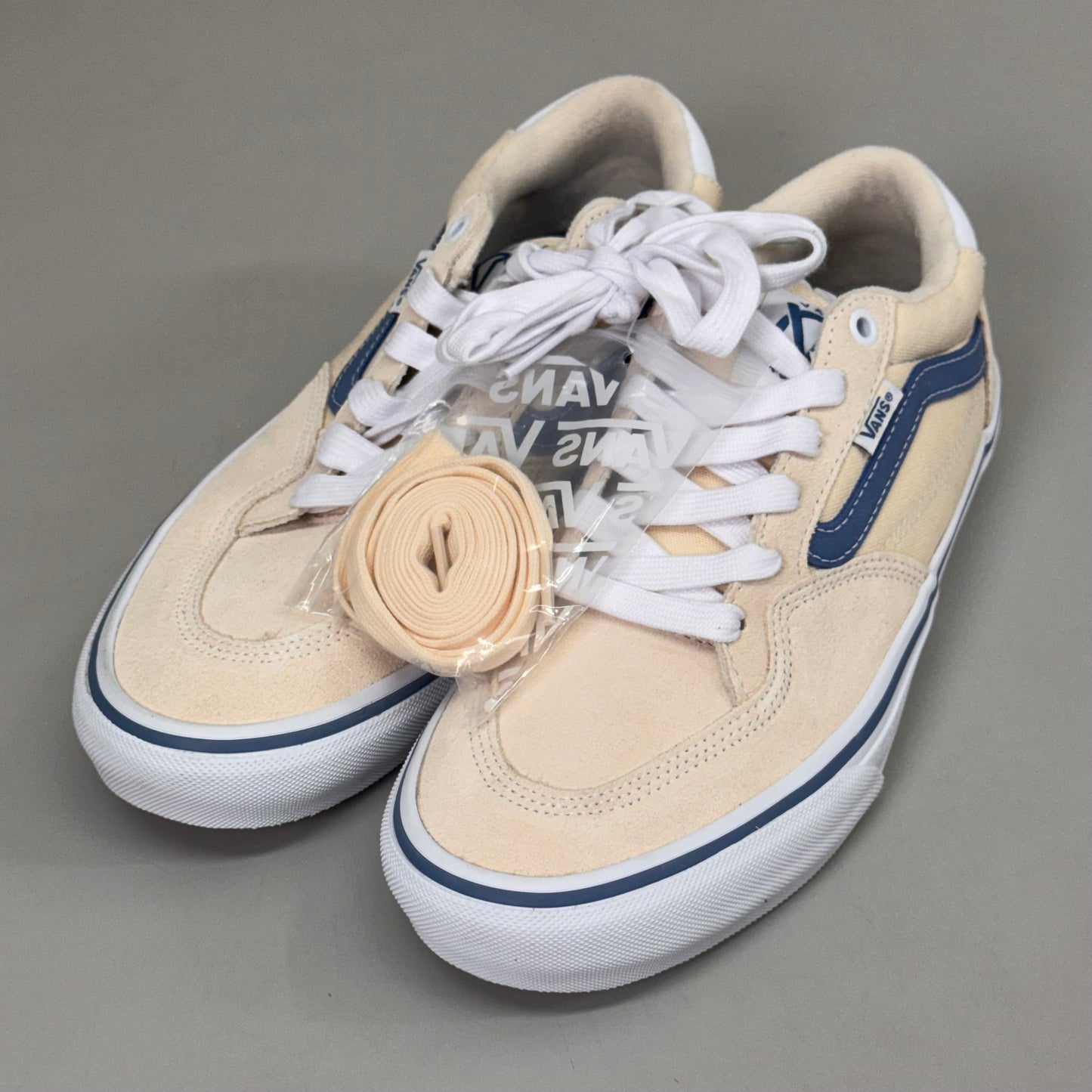 VANS Rowan Deconstructed Suede & Canvas Shoe Men's SZ 8 Light Cream/Navy Blue