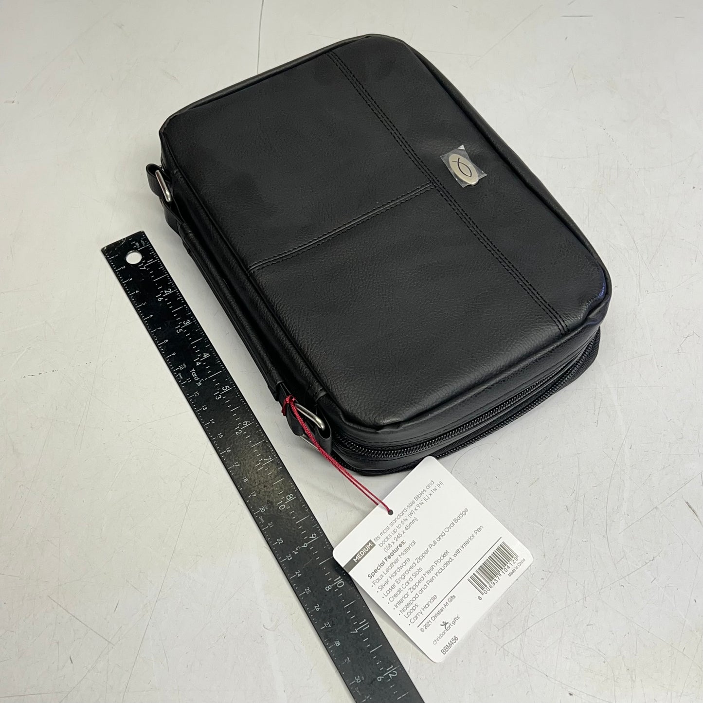 CHRISTIAN ART GIFTS Two-fold Faux Leather Organizer Bible Cover 6"x9" Black