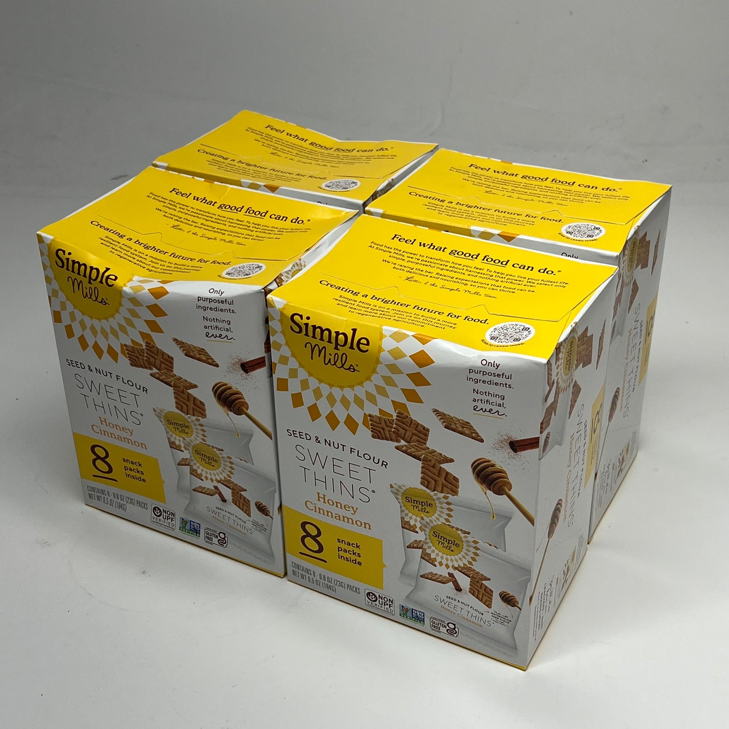 ZA@ SIMPLE MILLS (4 PACK, 8 PACKS EACH) Seed & Nut Flour Sweet Thins Honey Cinnamon  BB 10/26